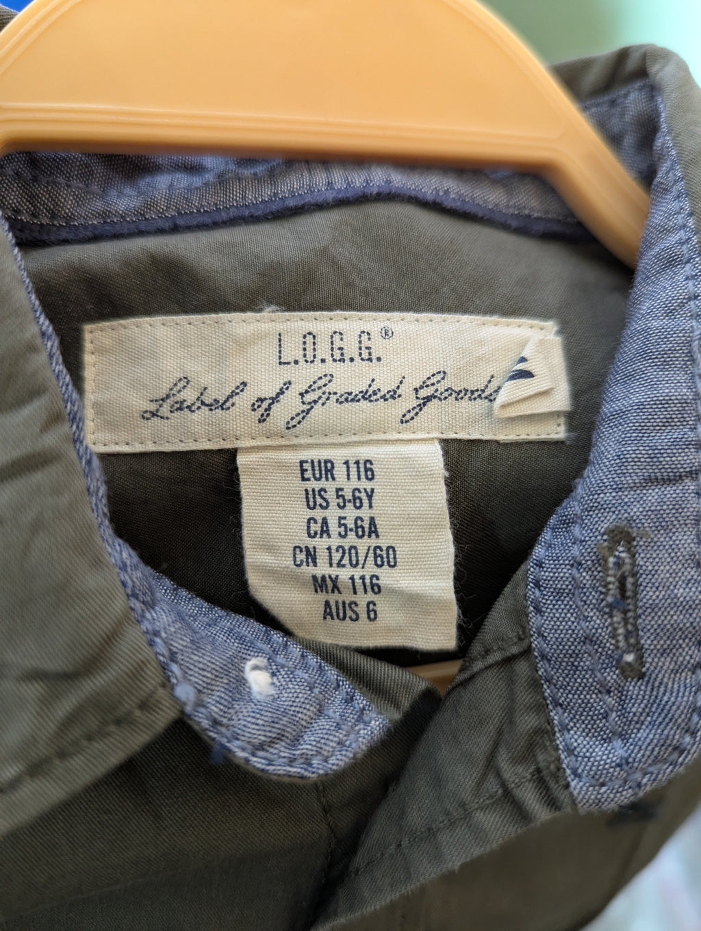 L.O.G.G. Boys Olive Green Button-Down Long Sleeve Shirt - Size 5-6 Years (Estimated Age 5-6 Years) AB2