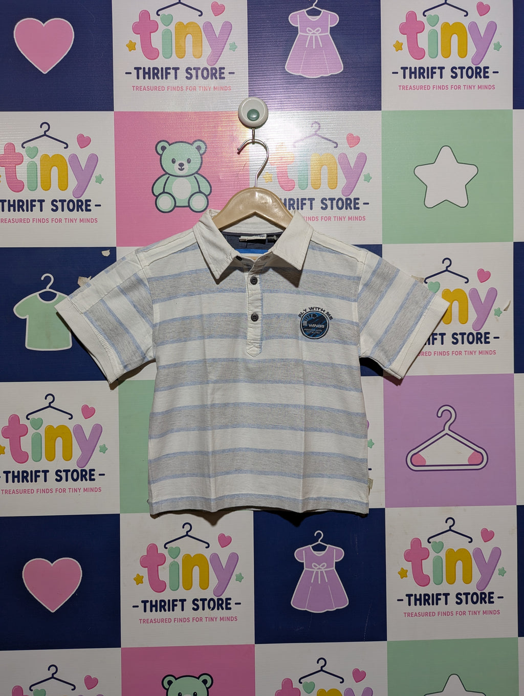 Willi Happ Boys White & Blue Striped Polo Shirt - Size 116 (Estimated Age 5-6 Years) AB2