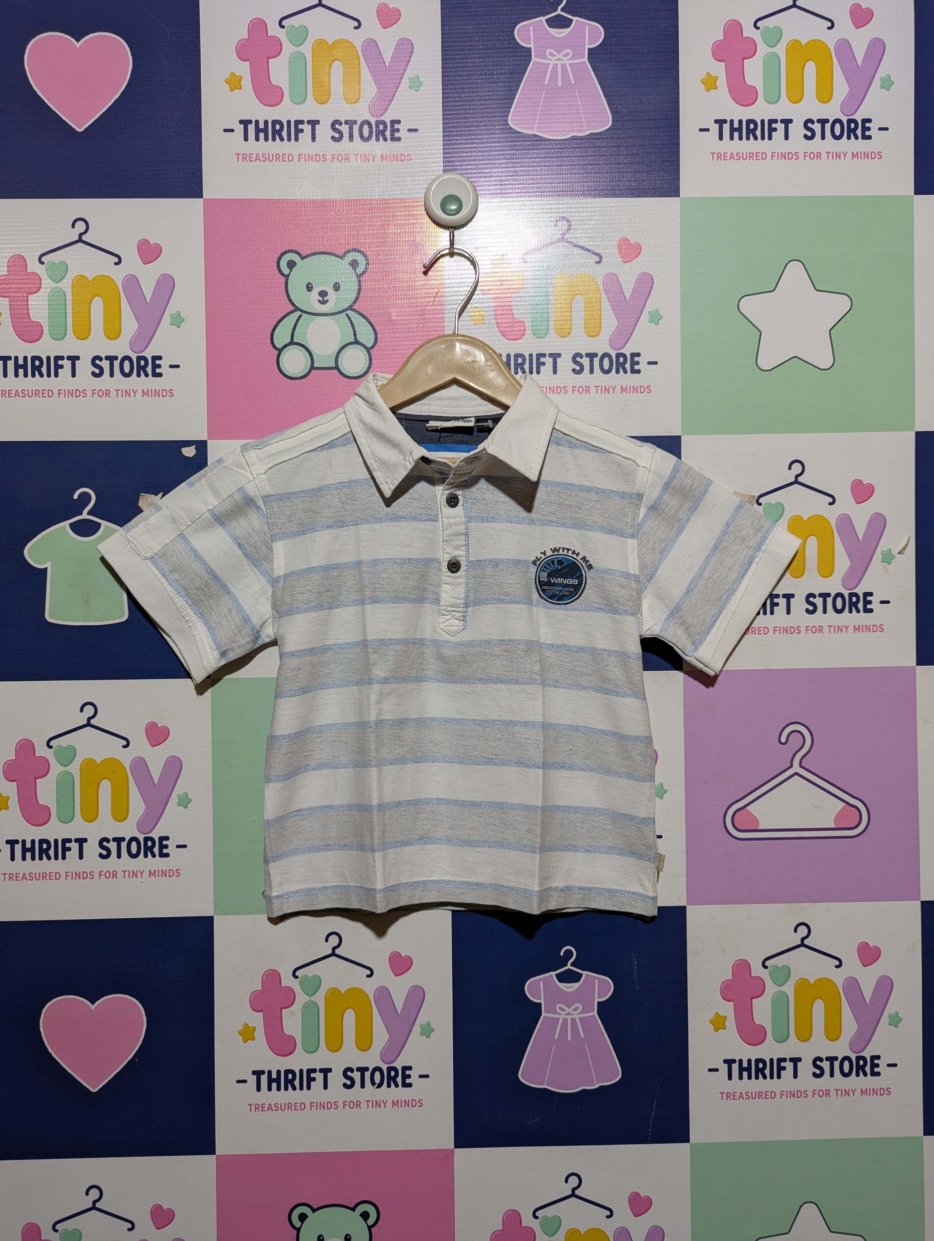 Willi Happ Boys White & Blue Striped Polo Shirt - Size 116 (Estimated Age 5-6 Years) AB2