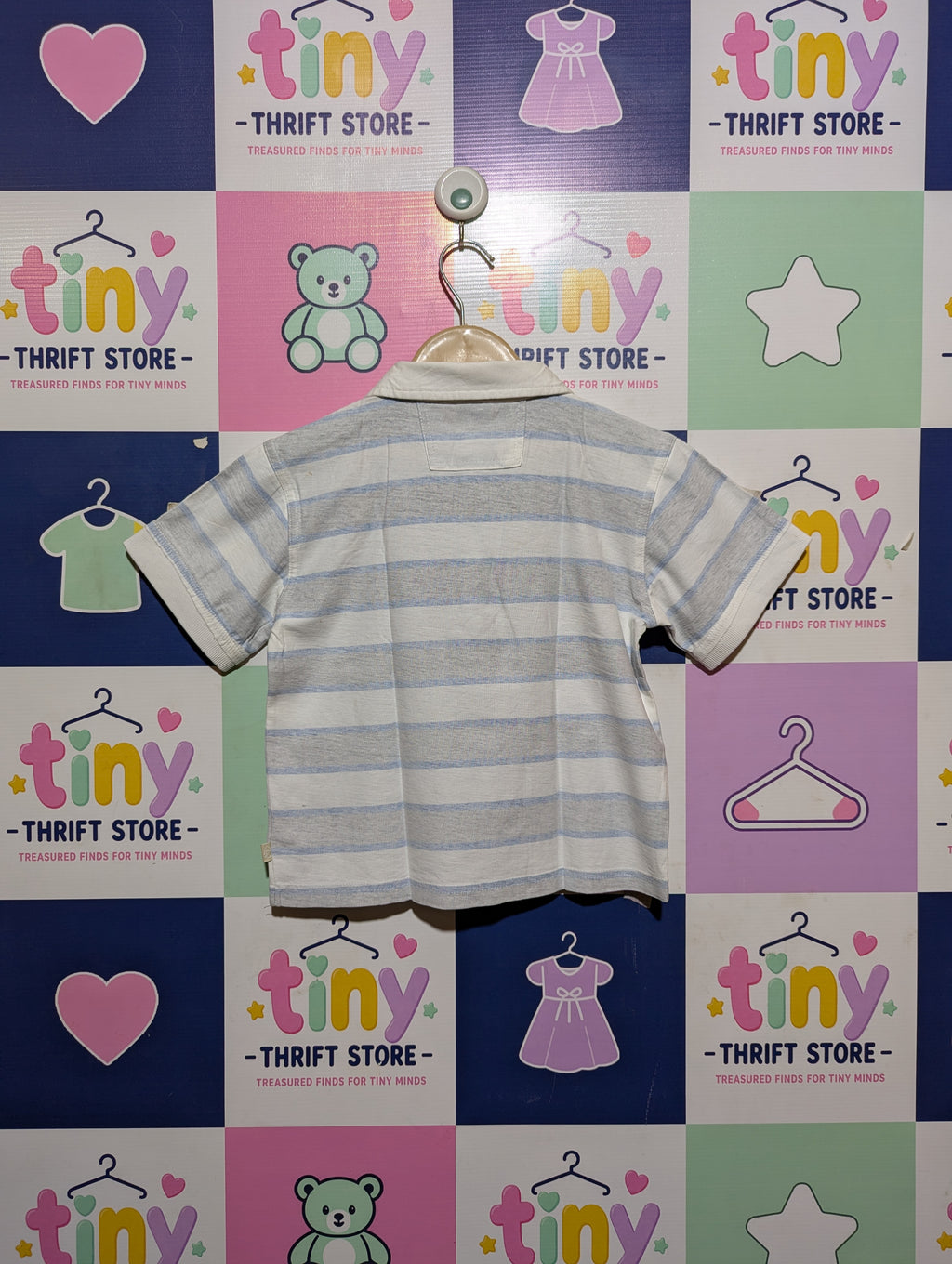 Willi Happ Boys White & Blue Striped Polo Shirt - Size 116 (Estimated Age 5-6 Years) AB2