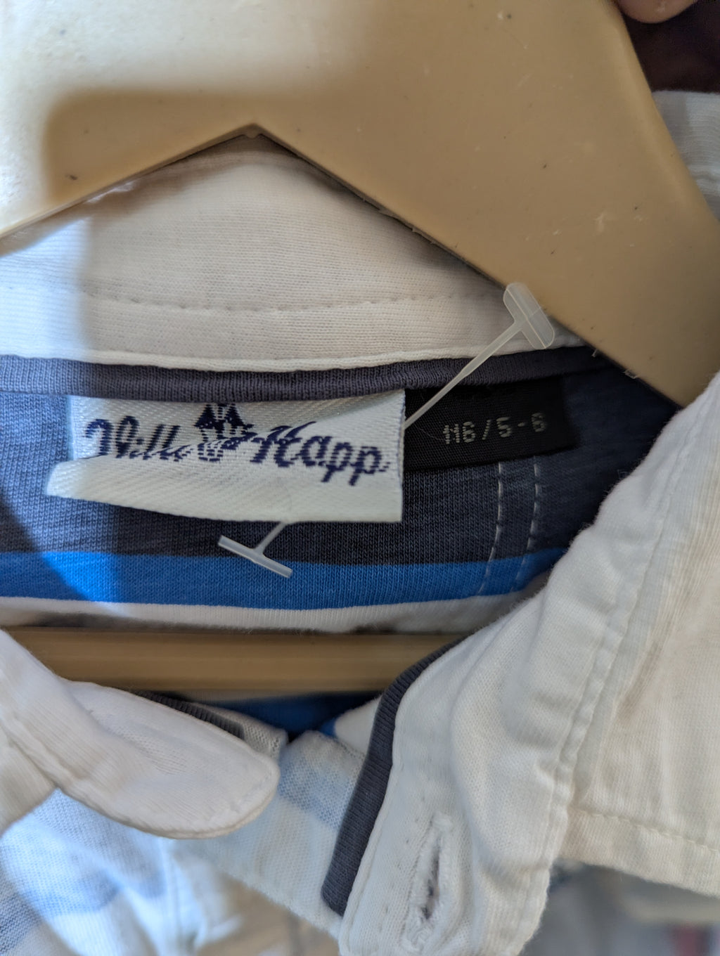Willi Happ Boys White & Blue Striped Polo Shirt - Size 116 (Estimated Age 5-6 Years) AB2