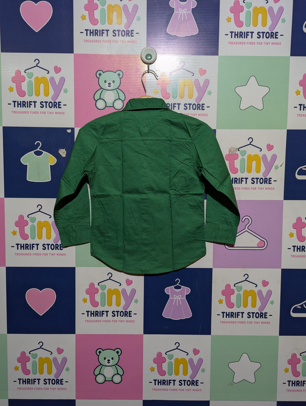 H&M Boys Classic Green Button-Down Shirt - Size 110 (Estimated Age 4-5 Years) AB2