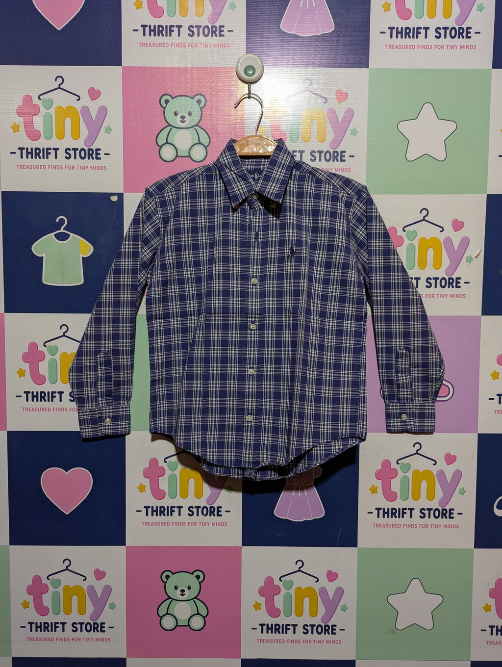 Ralph Lauren Boys Navy & White Plaid Button-Down Shirt - Size 6 (Estimated Age 6 Years) AB2