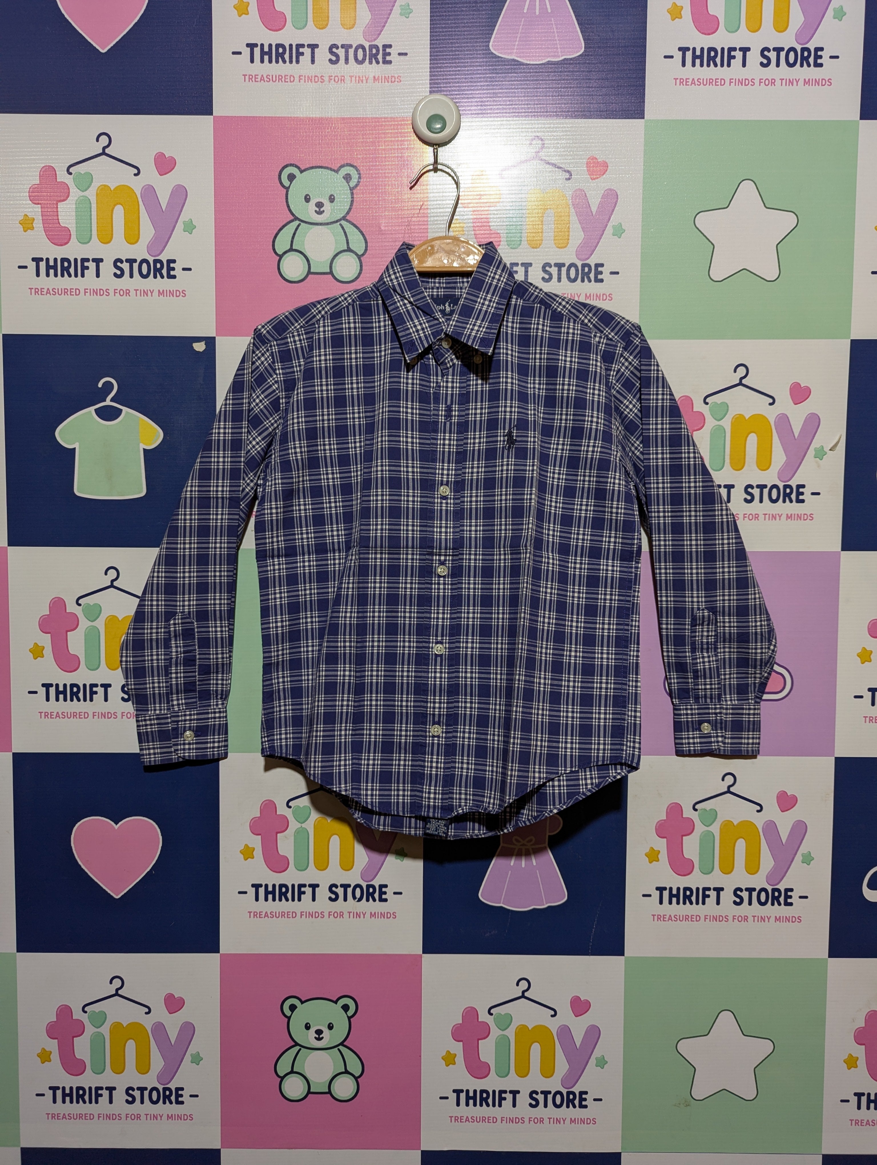 Ralph Lauren Boys Navy & White Plaid Button-Down Shirt - Size 6 (Estimated Age 6 Years) AB2