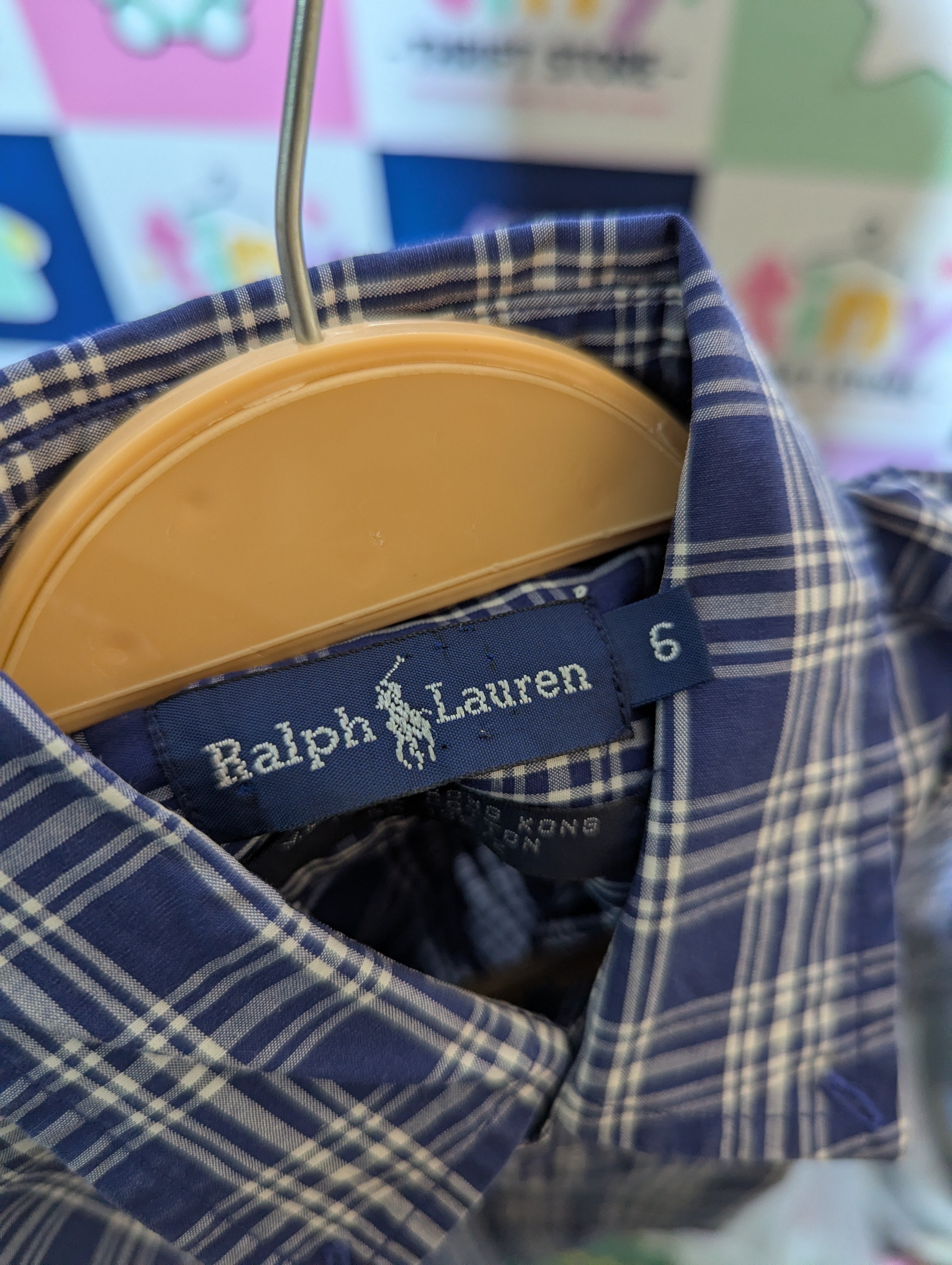 Ralph Lauren Boys Navy & White Plaid Button-Down Shirt - Size 6 (Estimated Age 6 Years) AB2