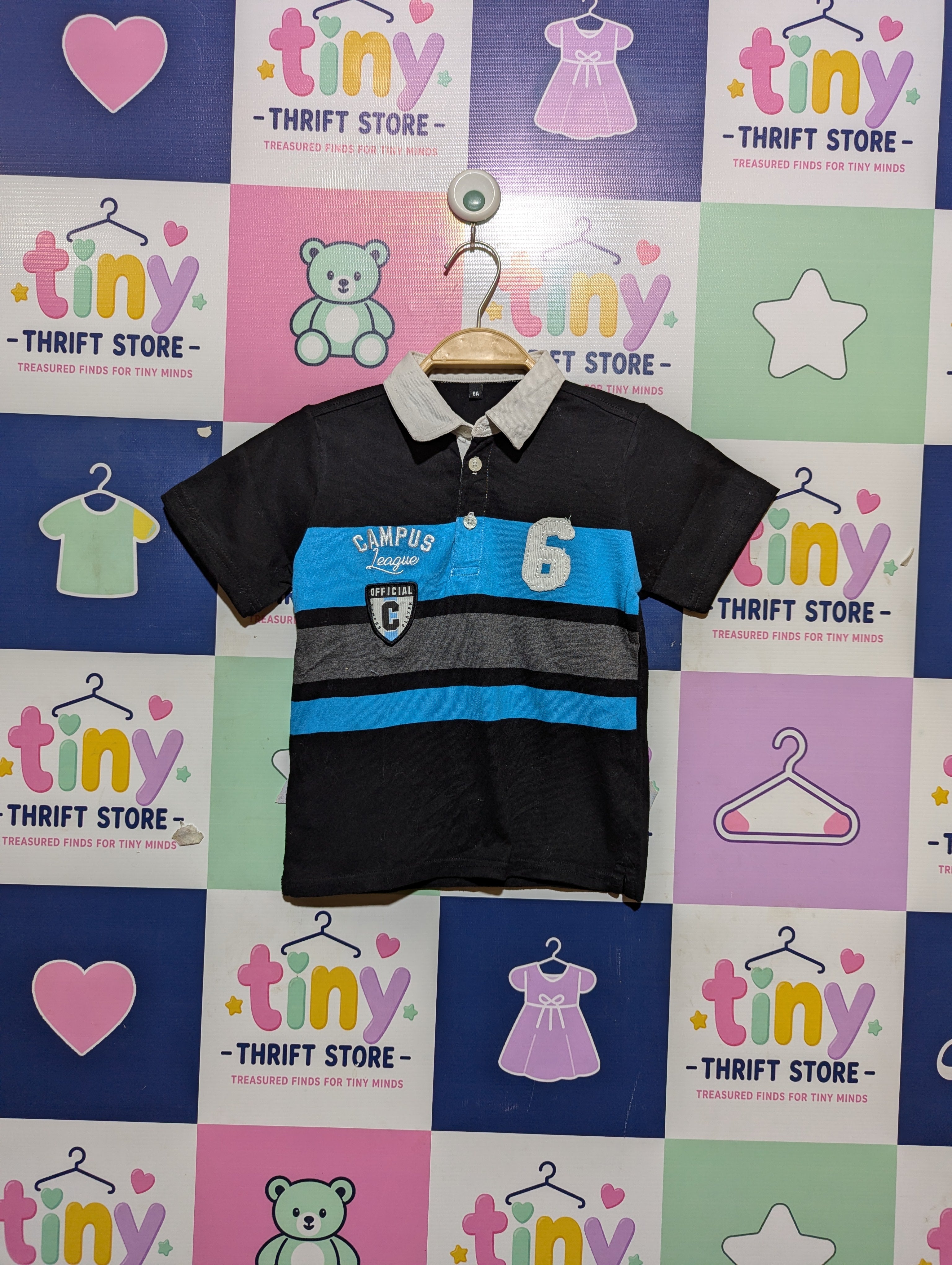 Campus League Boys Black & Blue Sport Polo - Size 6A (Estimated Age 6 Years) AB2