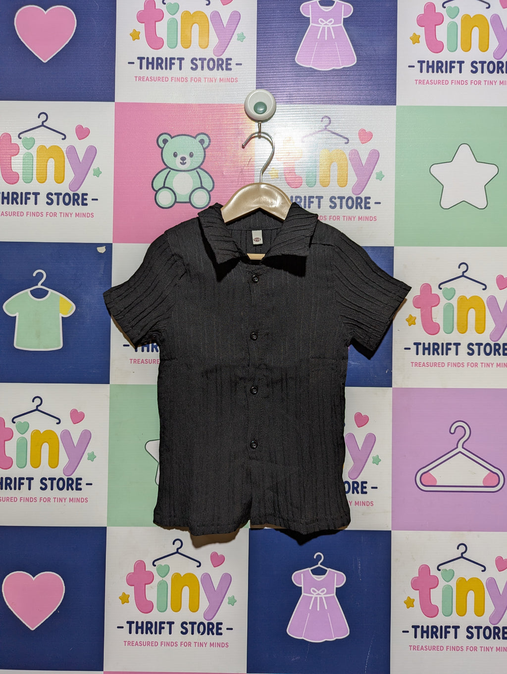 Classic Boys Black Textured Button-Down Shirt - Size 110 (Estimated Age 4-5 Years) AB2