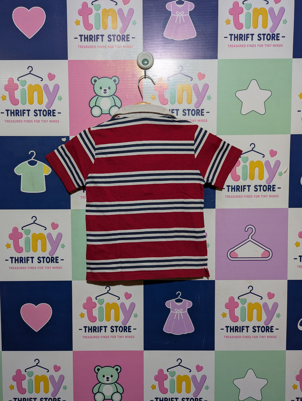 Boys Red & Blue Striped "Official League" Polo Shirt - Size 5A (Estimated Age 5 Years) AB2