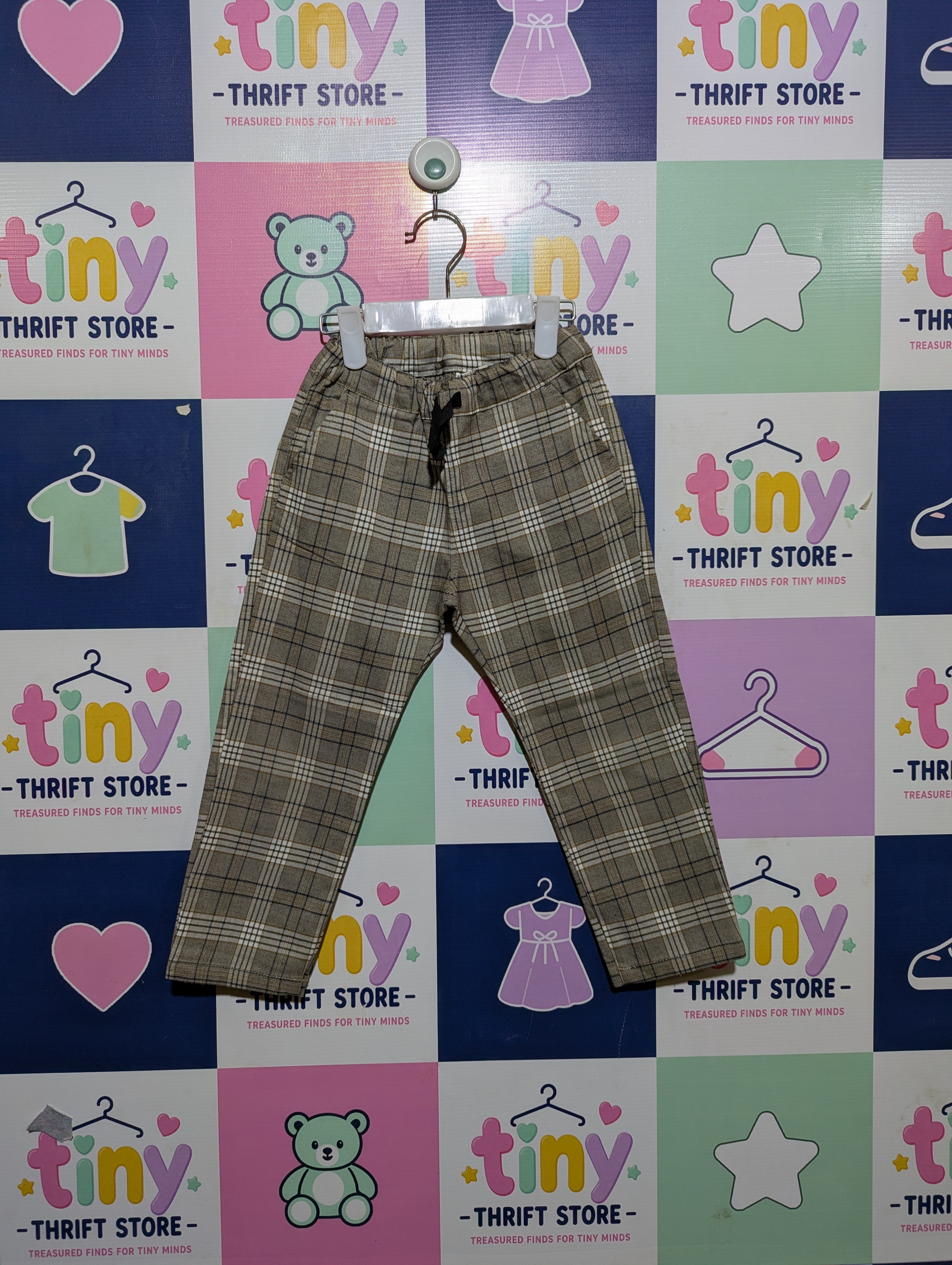 MPS Boys Tan & Black Plaid Casual Trousers - Size 105 CM (Estimated Age 4-5 Years) AB2