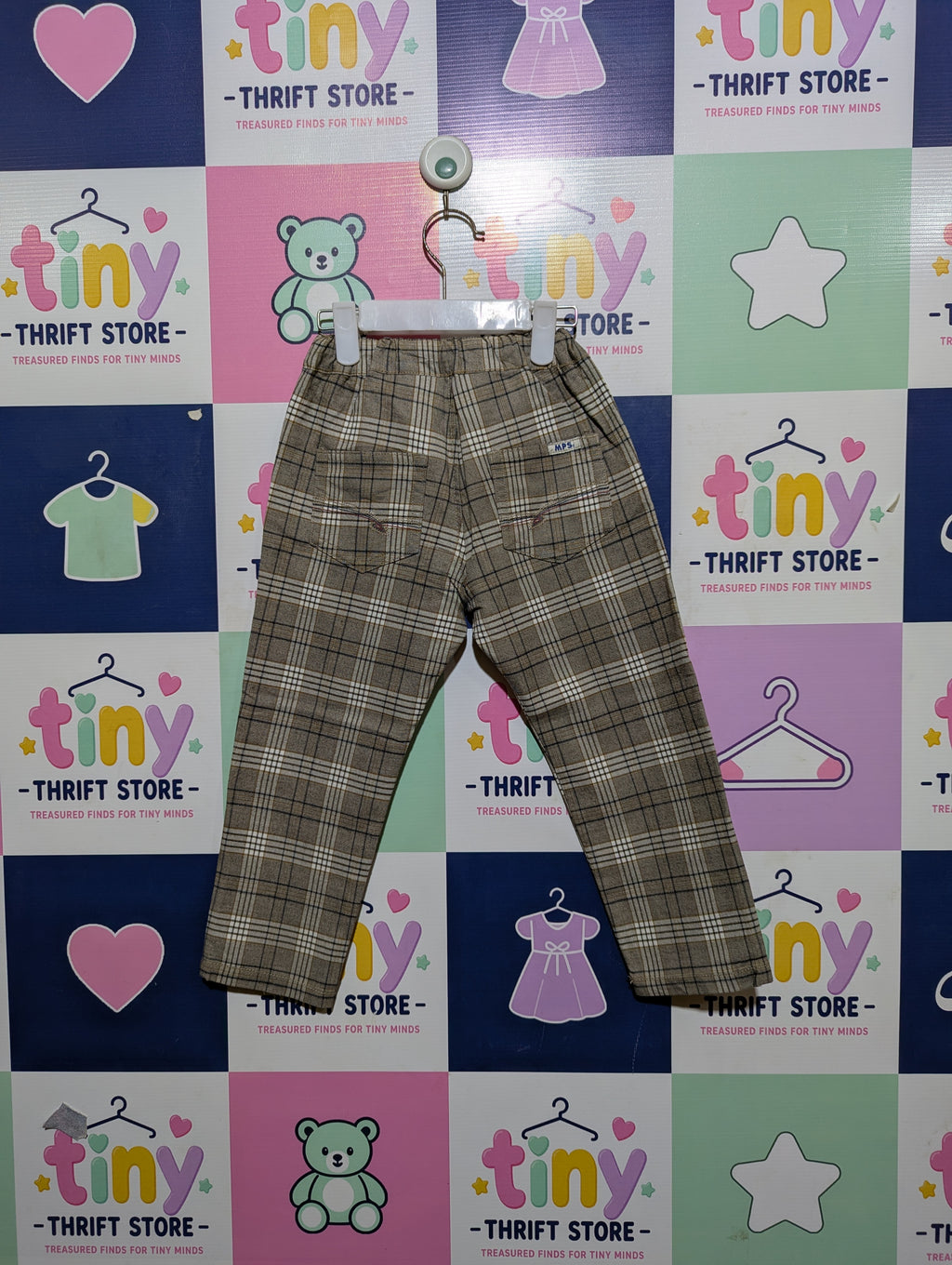 MPS Boys Tan & Black Plaid Casual Trousers - Size 105 CM (Estimated Age 4-5 Years) AB2