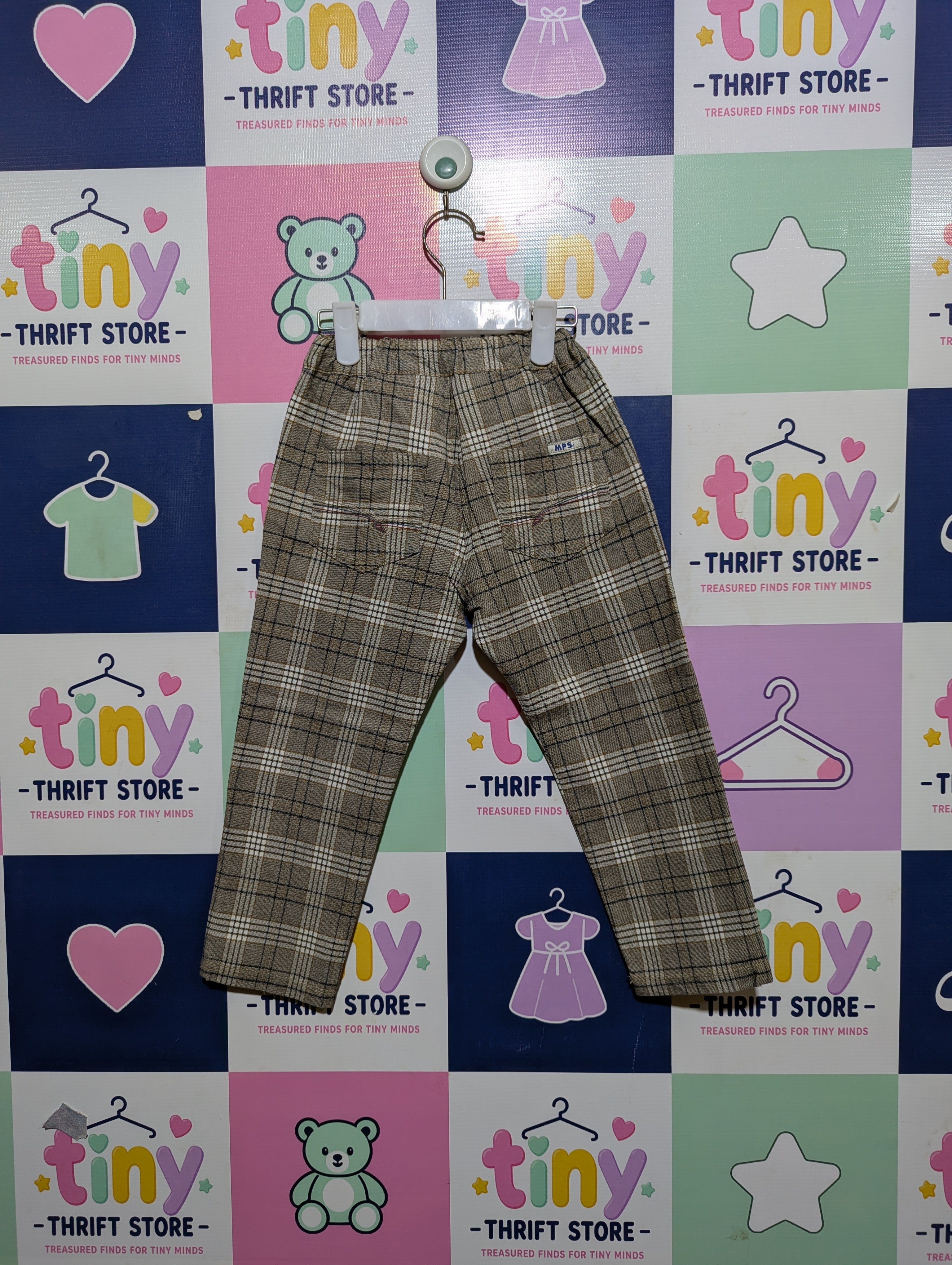 MPS Boys Tan & Black Plaid Casual Trousers - Size 105 CM (Estimated Age 4-5 Years) AB2
