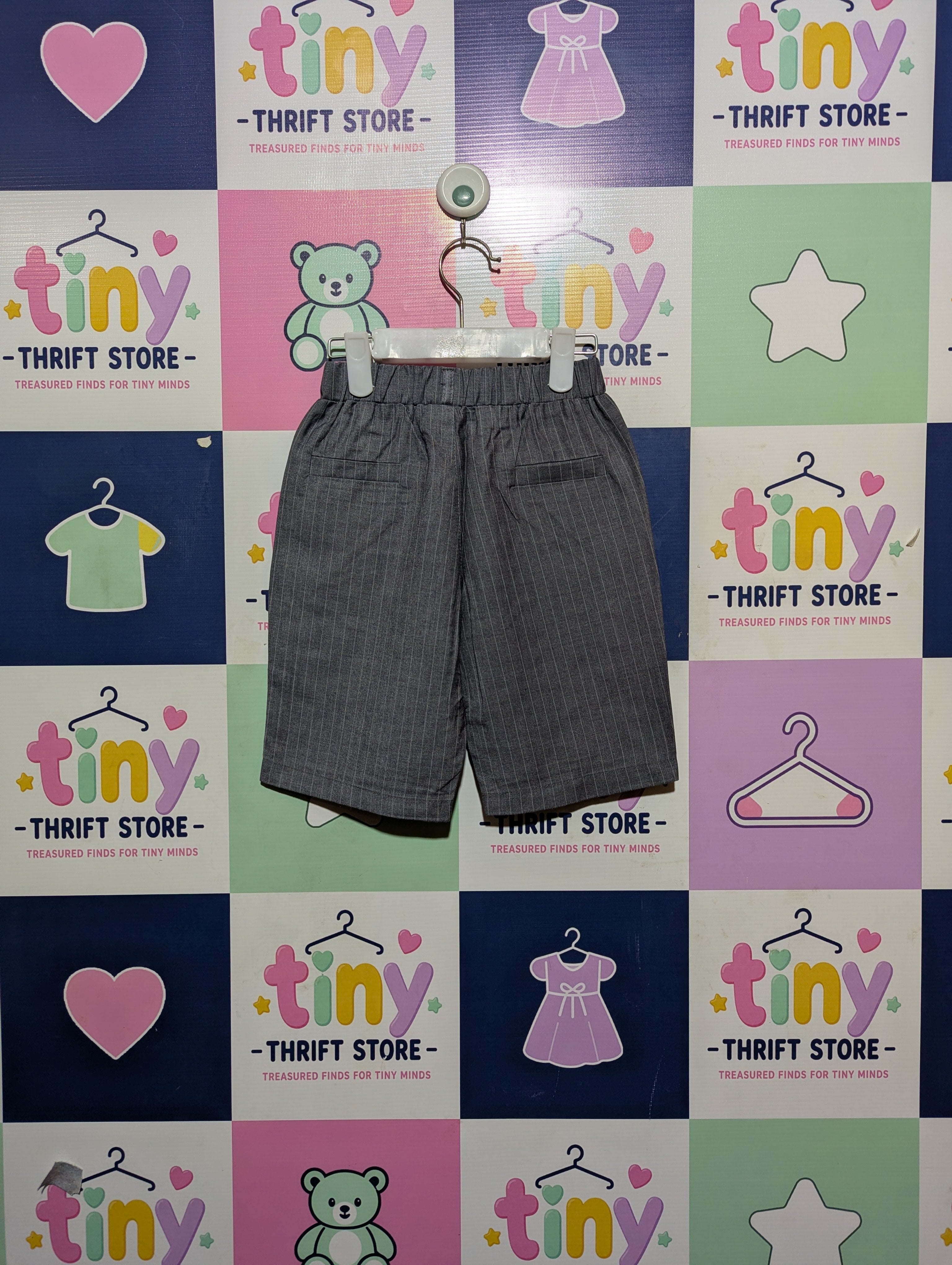 Boys Charcoal Grey Pinstriped Tailored Shorts - Size 120 CM (Estimated Age 6-7 Years) AB2