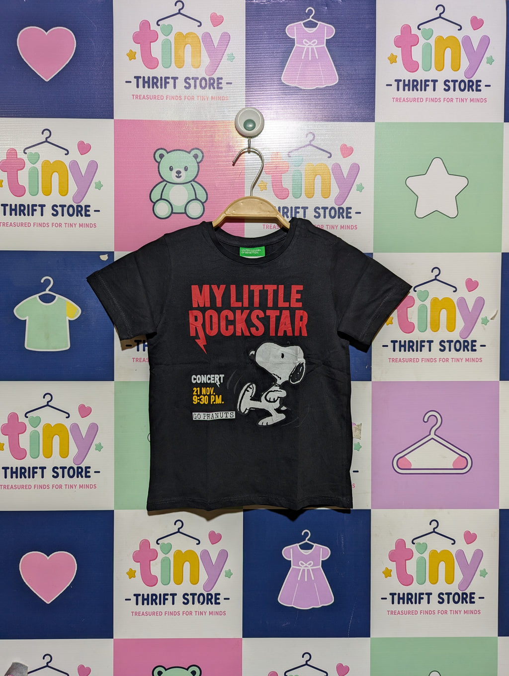 United Colors of Benetton Boys "My Little Rockstar" Snoopy Graphic Tee - Size 104 CM (Estimated Age 3-4 Years) AB2