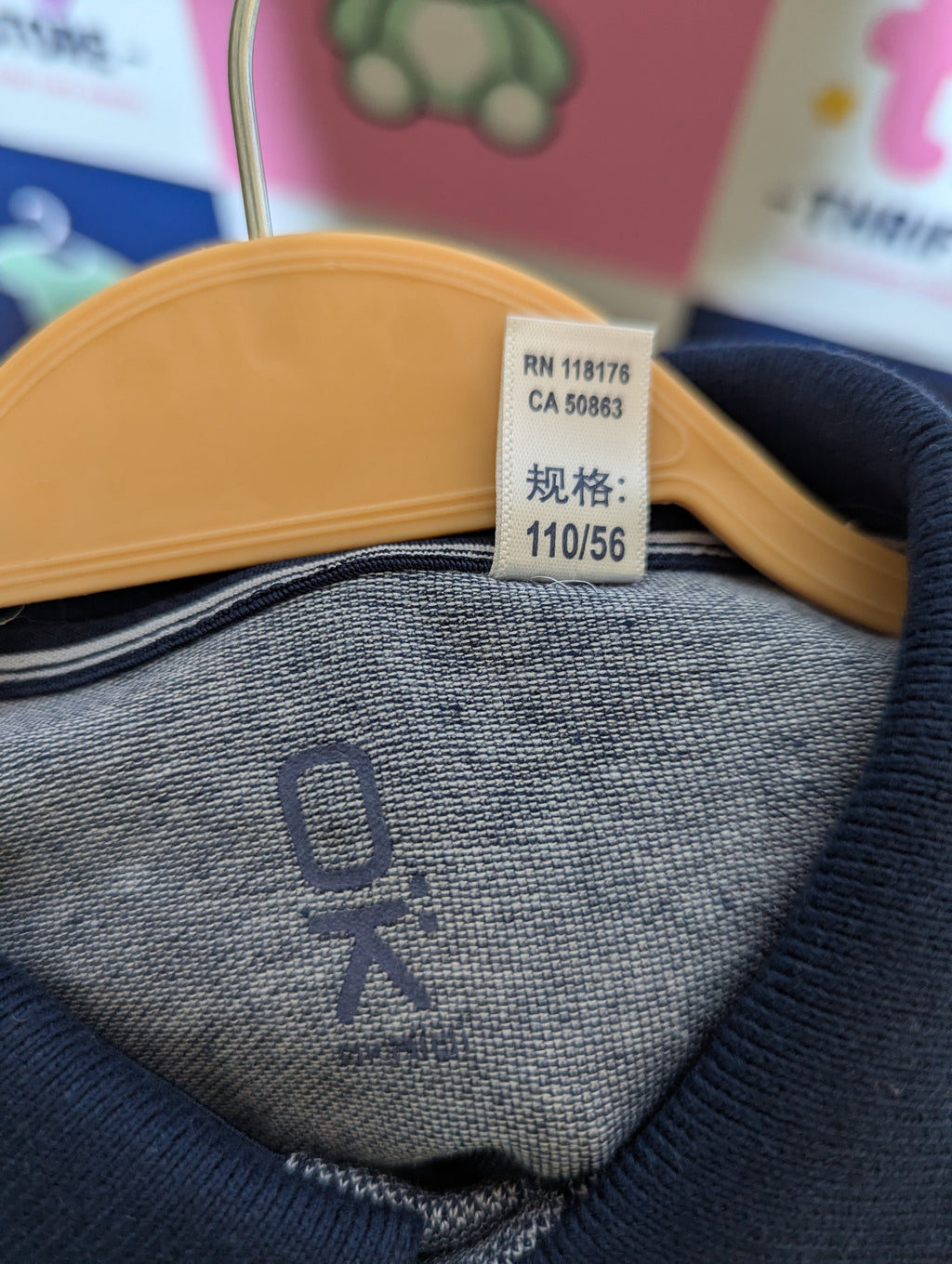 O'K Boys Navy & Grey Textured Short-Sleeve Polo Shirt - Size 110 CM (Estimated Age 5-6 Years) AB2