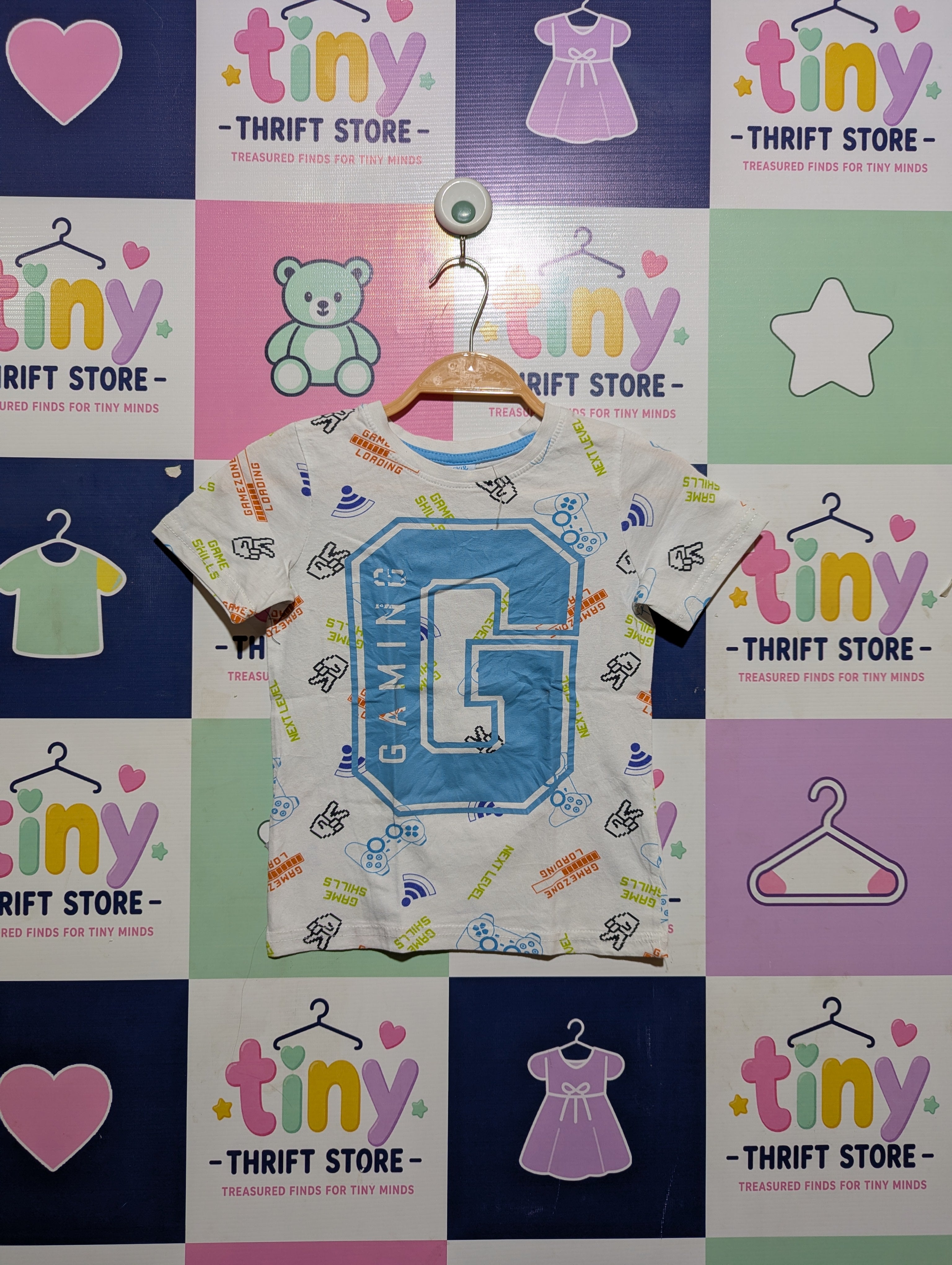 KiKi & Koko Boys White "Gaming" Graphic Tee - Size 110 CM (Estimated Age 4-5 Years) AB2