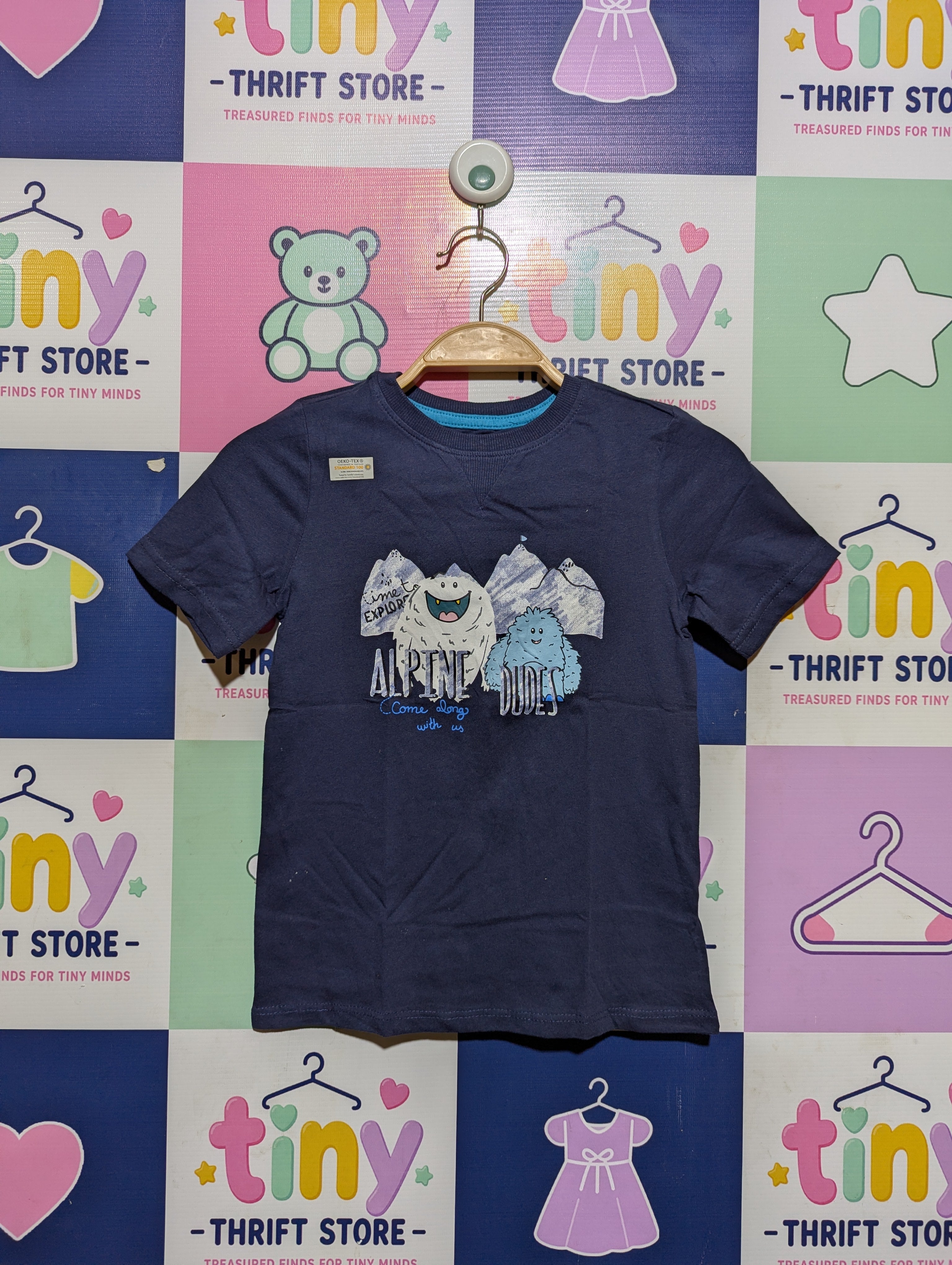 TEX Boys Navy Blue "Alpine Dudes" Graphic Tee - Size 4/5 Years (Estimated Age 4-5 Years) AB2