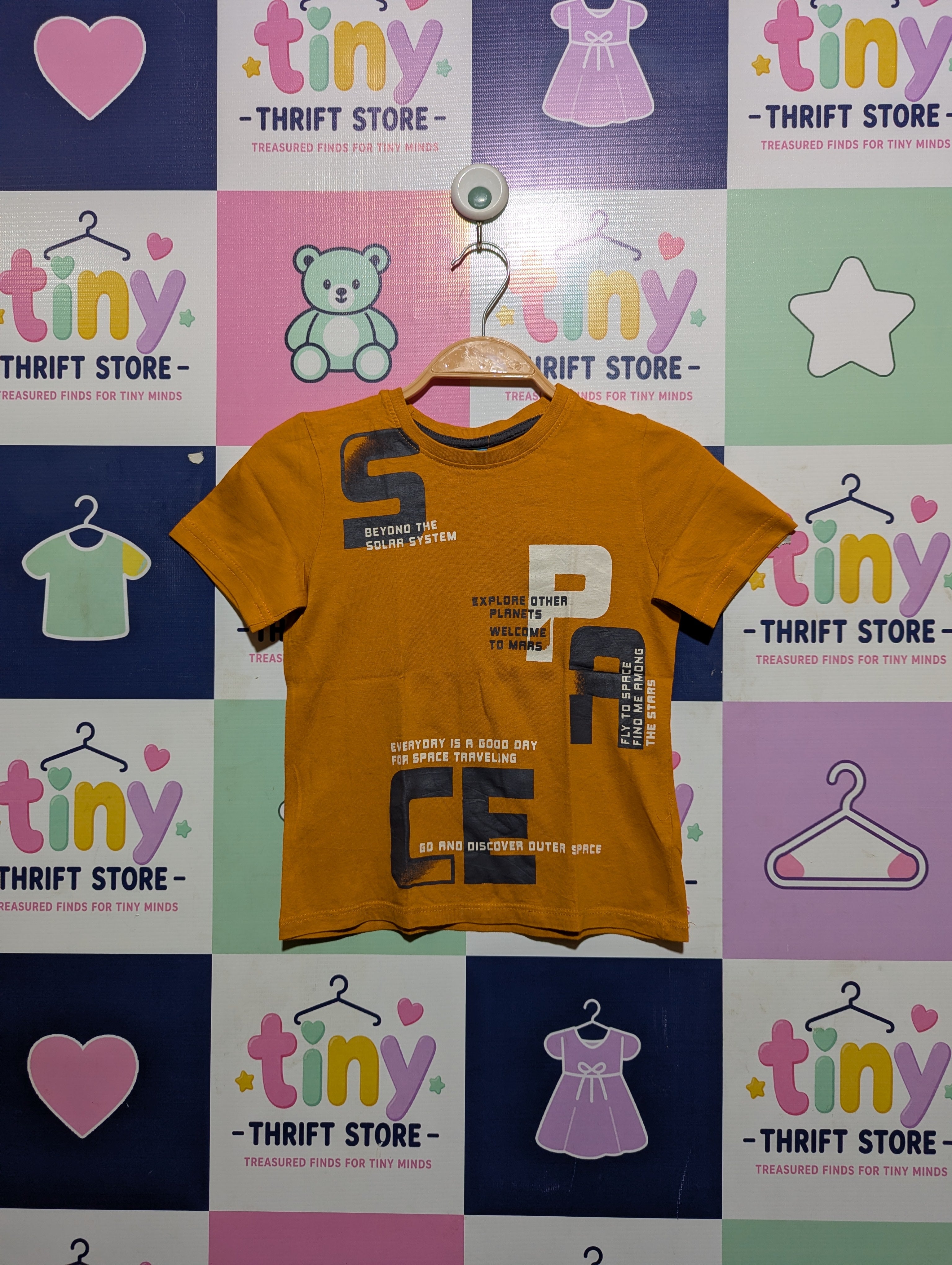 Little Kids Boys Mustard "Space Exploration" Graphic Tee - Size 110 CM (Estimated Age 4-5 Years) AB2