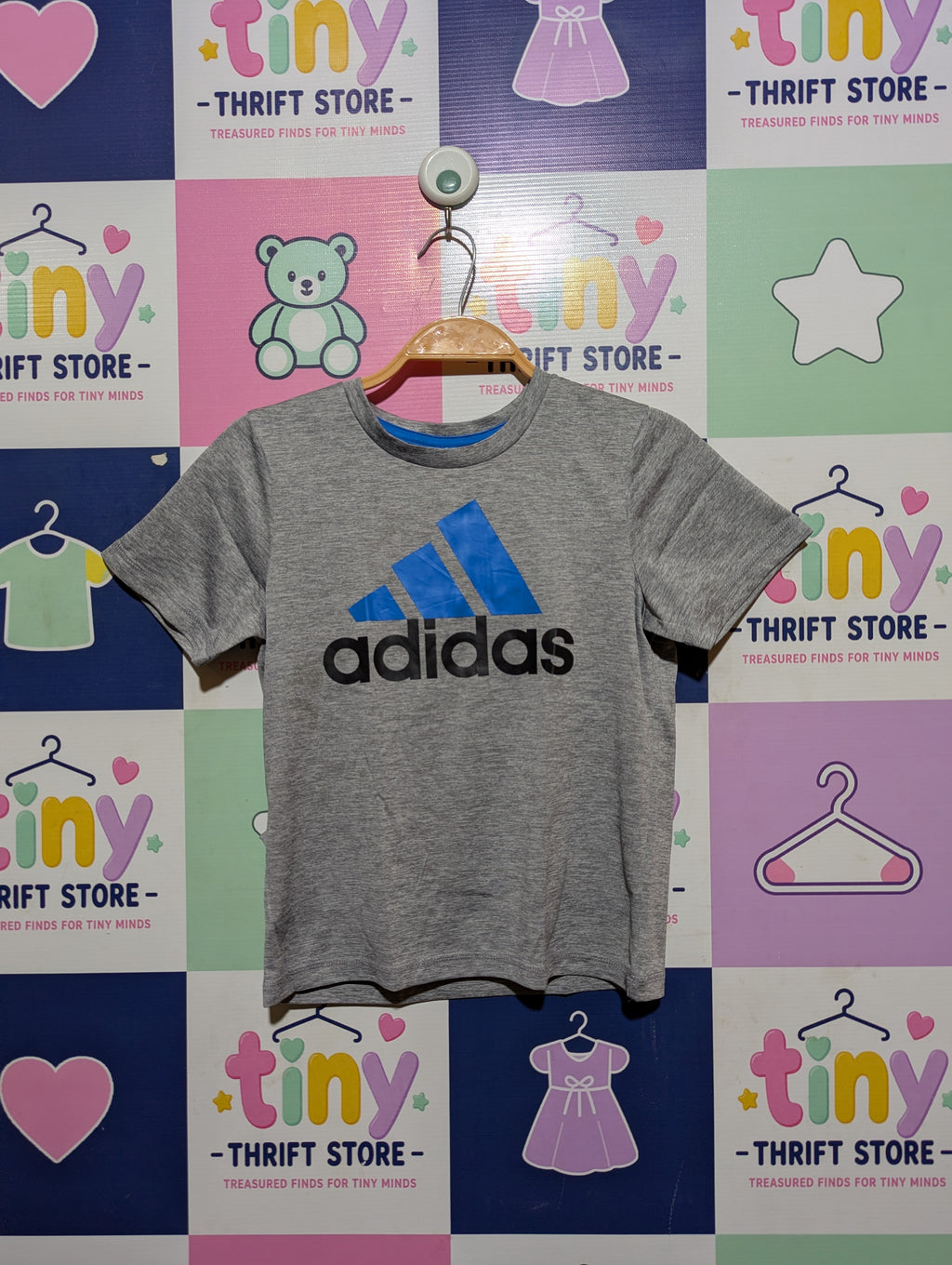 Adidas Boys Heather Grey "Sporty Logo" Tee - Size 5 (Estimated Age 5 Years) AB2