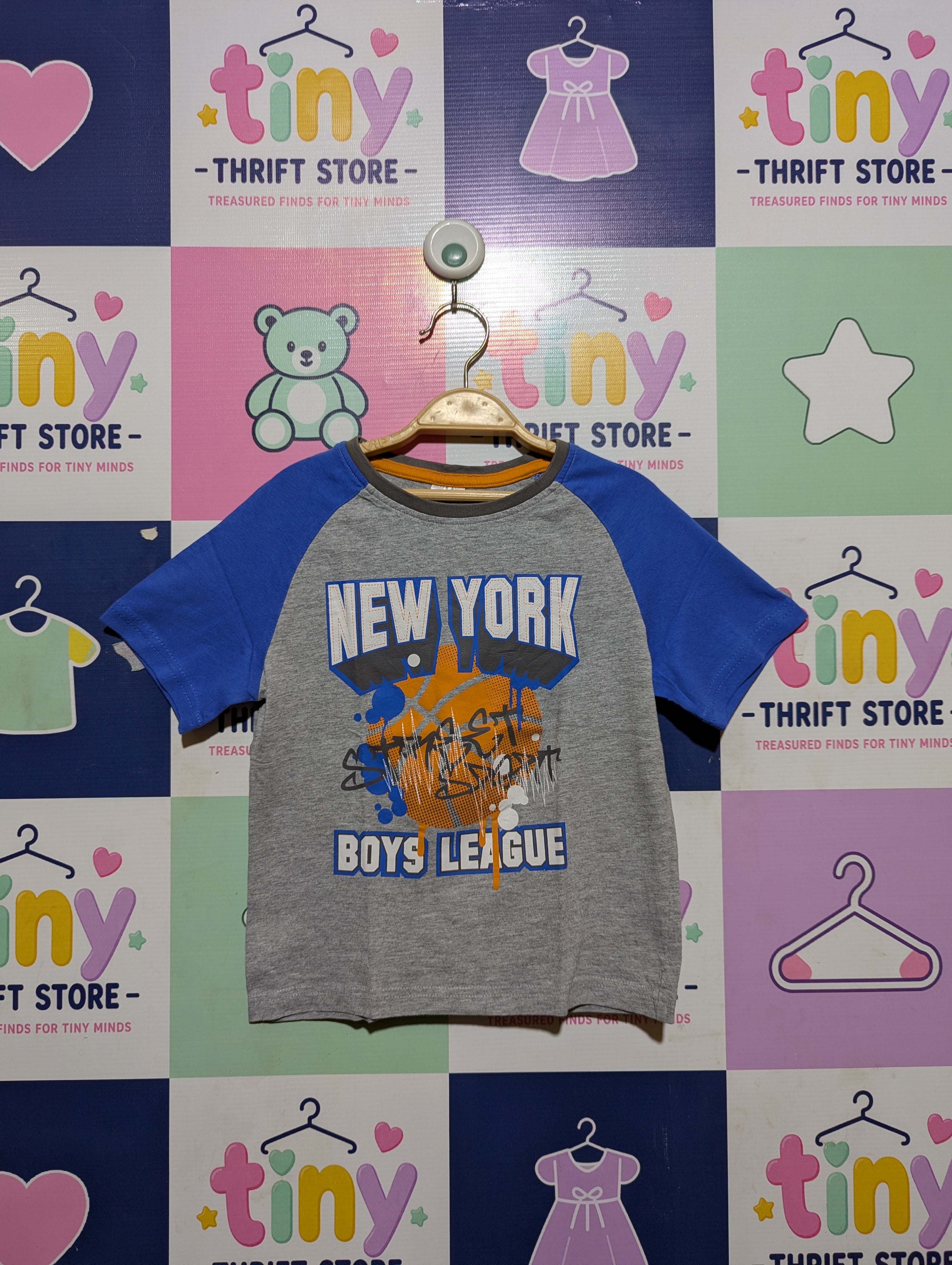 Papagino Boys Heather Grey "New York Basketball" Raglan Tee - Size 110-116 CM (Estimated Age 5-6 Years) AB2