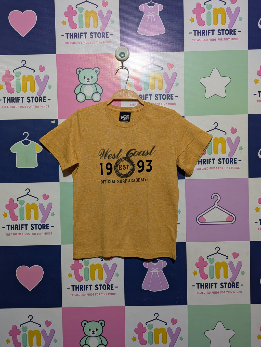 Wave Zone Boys Mustard Yellow "West Coast Surf" Graphic Tee - Size 6 (Estimated Age 6 Years) AB2