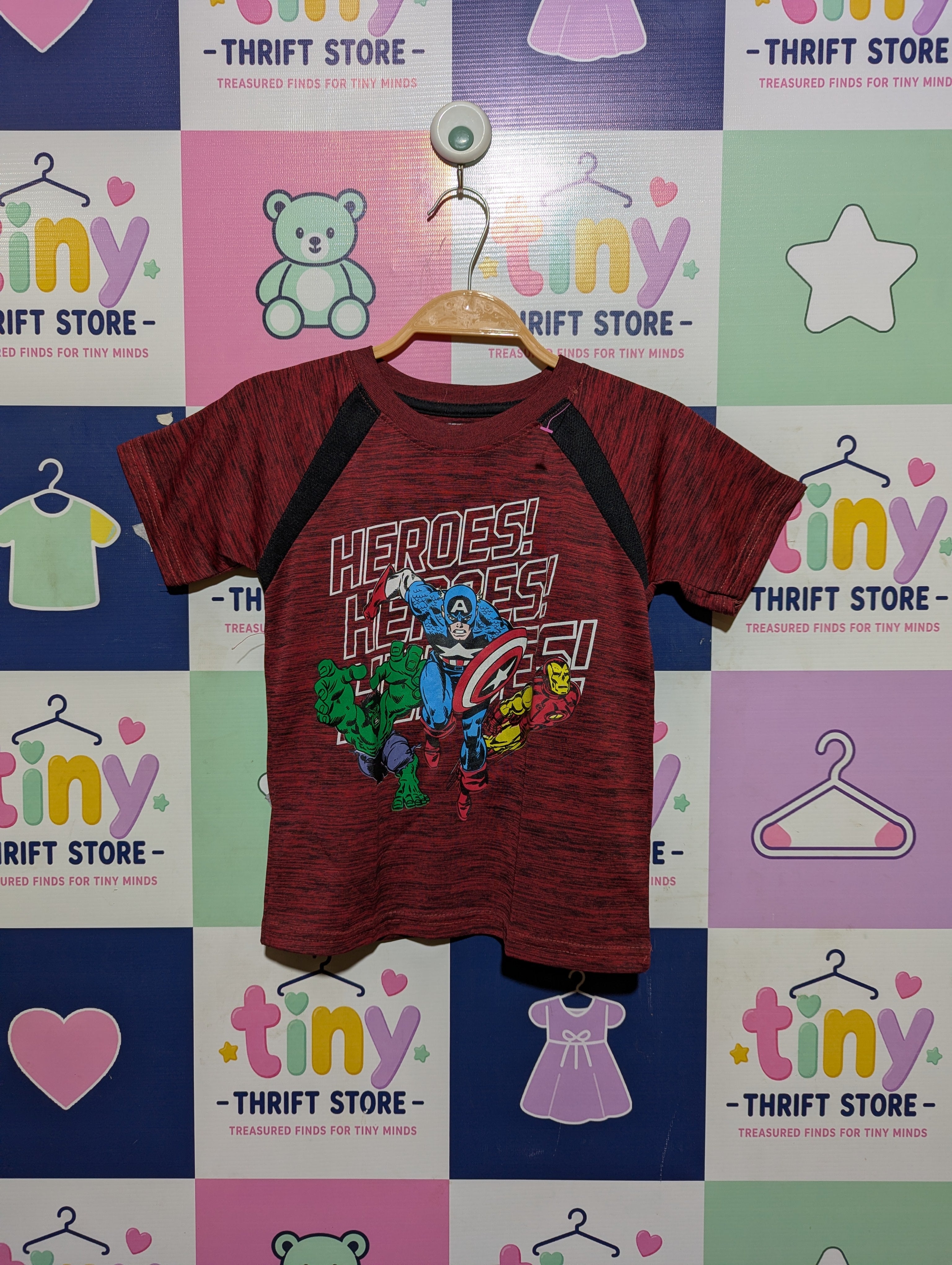 Marvel Boys Maroon "Avengers Heroes" Graphic Tee - Size 5/6 (Estimated Age 5-6 Years) AB2