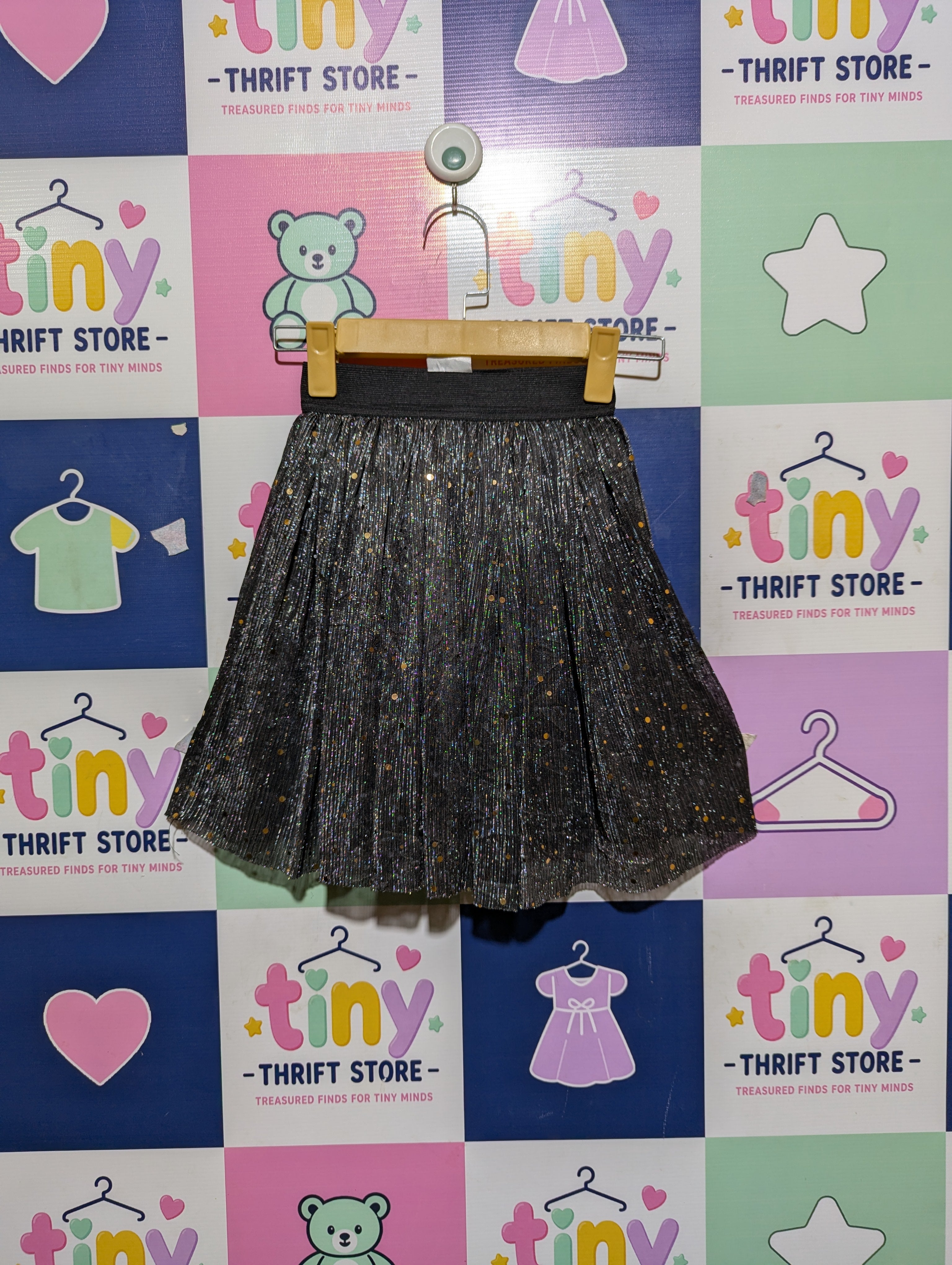 Girls Metallic Black "Sparkle Pleated" Skater Skirt - Size 122/128 (Estimated Age 7-8 Years) AB2