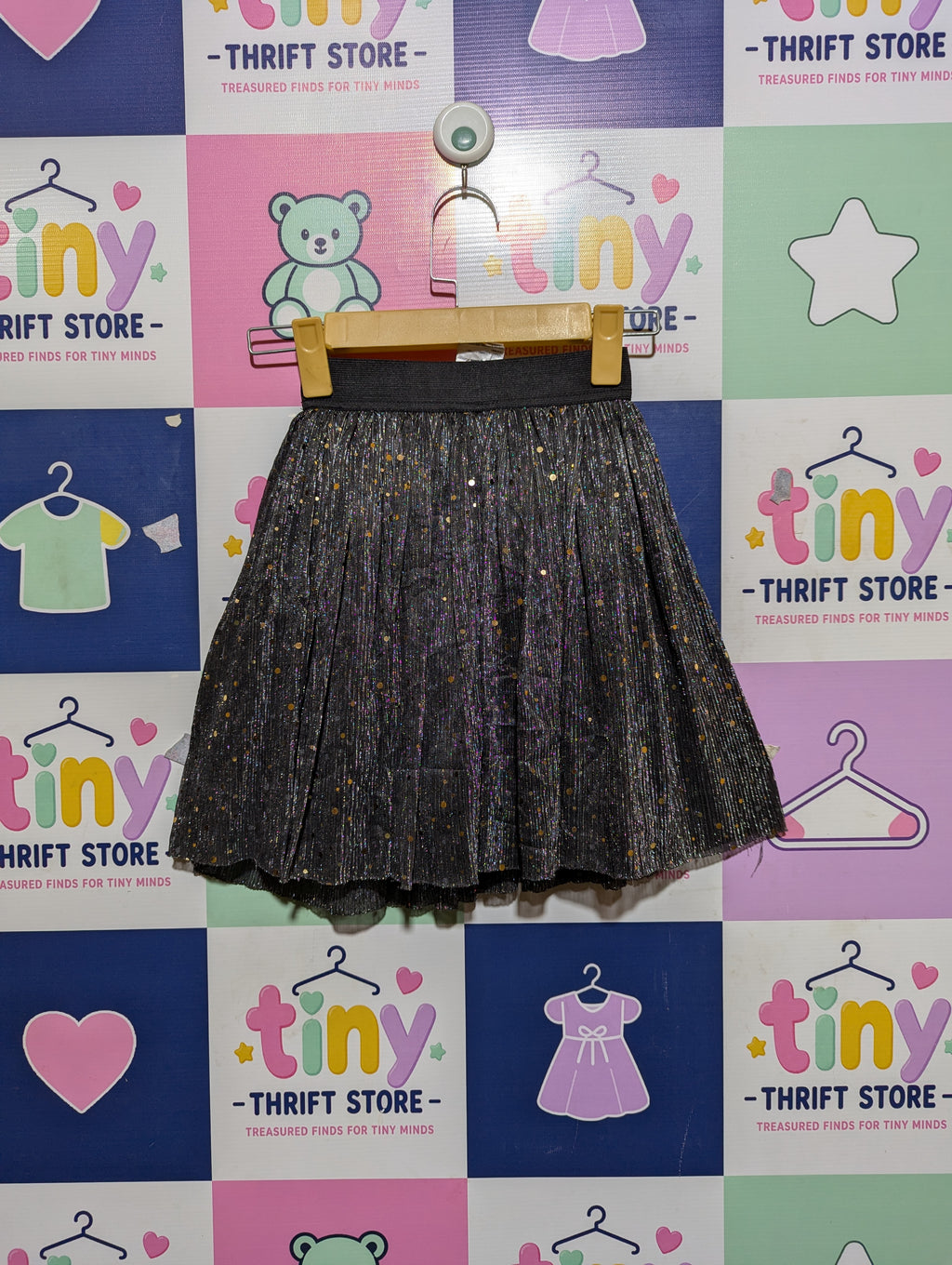 Girls Metallic Black "Sparkle Pleated" Skater Skirt - Size 122/128 (Estimated Age 7-8 Years) AB2