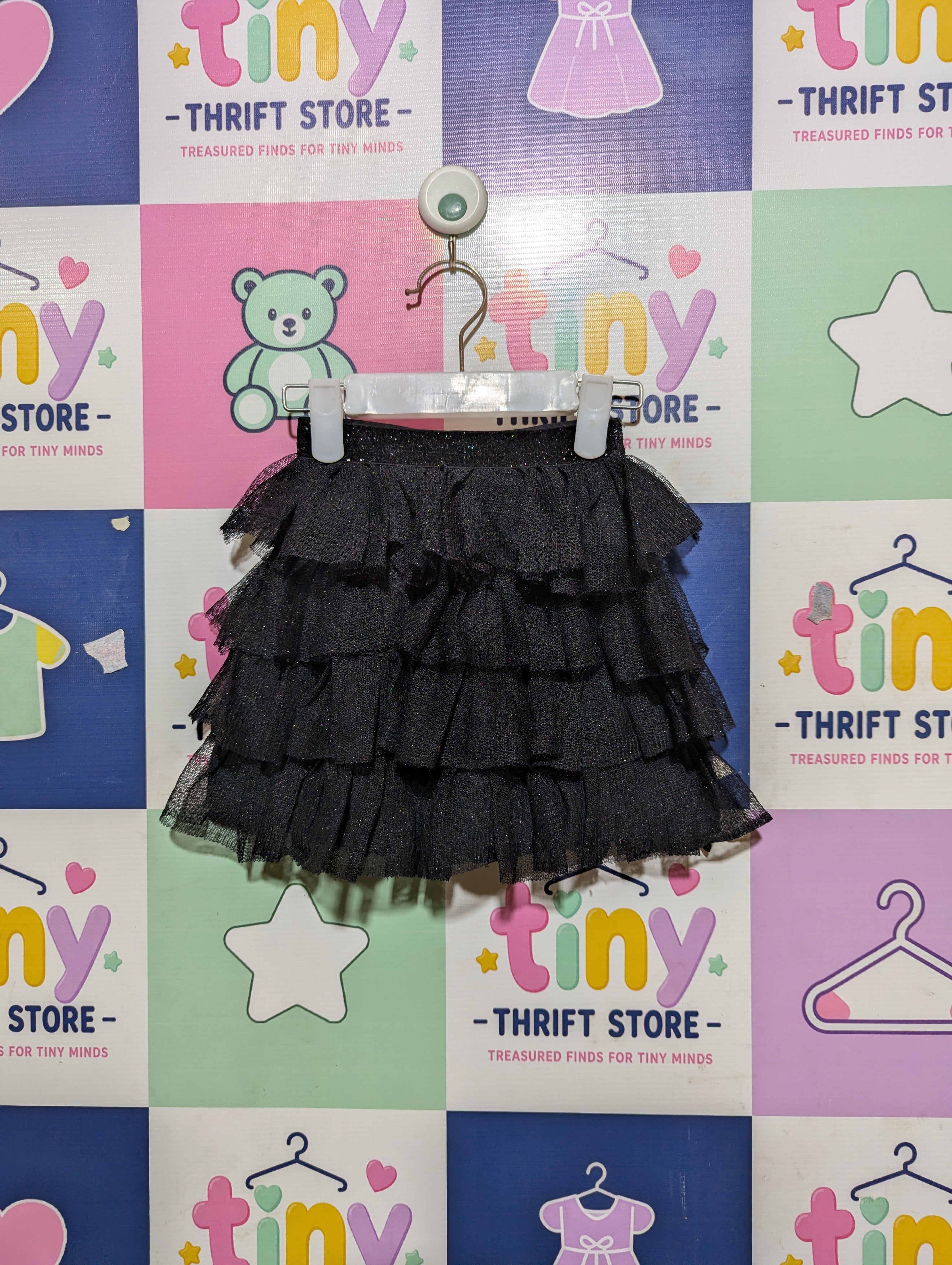 Kiabi Girls Black "Sparkle Layered" Tulle Skirt - Size 6A (Estimated Age 6 Years) AB2