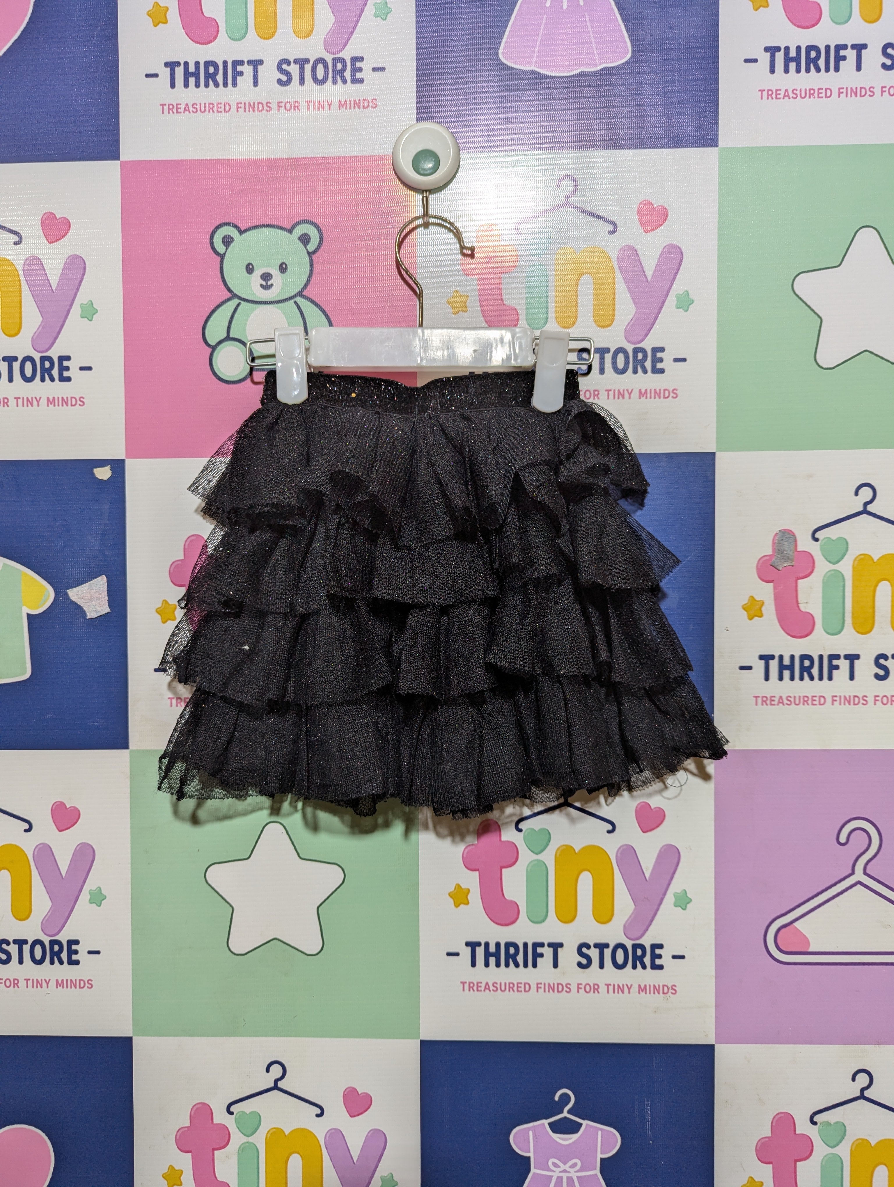 Kiabi Girls Black "Sparkle Layered" Tulle Skirt - Size 6A (Estimated Age 6 Years) AB2