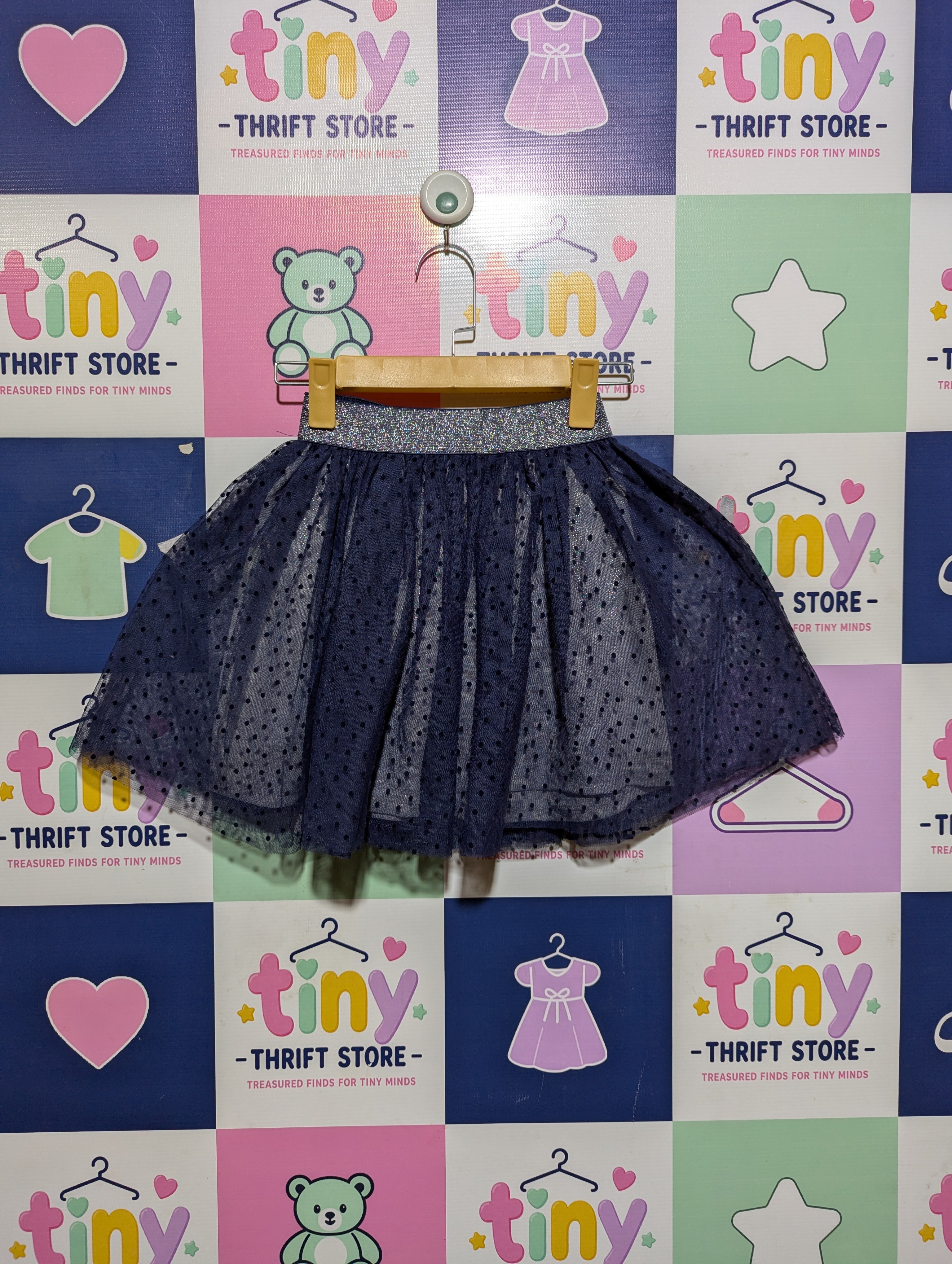 Girls Navy Blue "Polka Dot Tulle" Skater Skirt - Size 5A (Estimated Age 5 Years) AB2