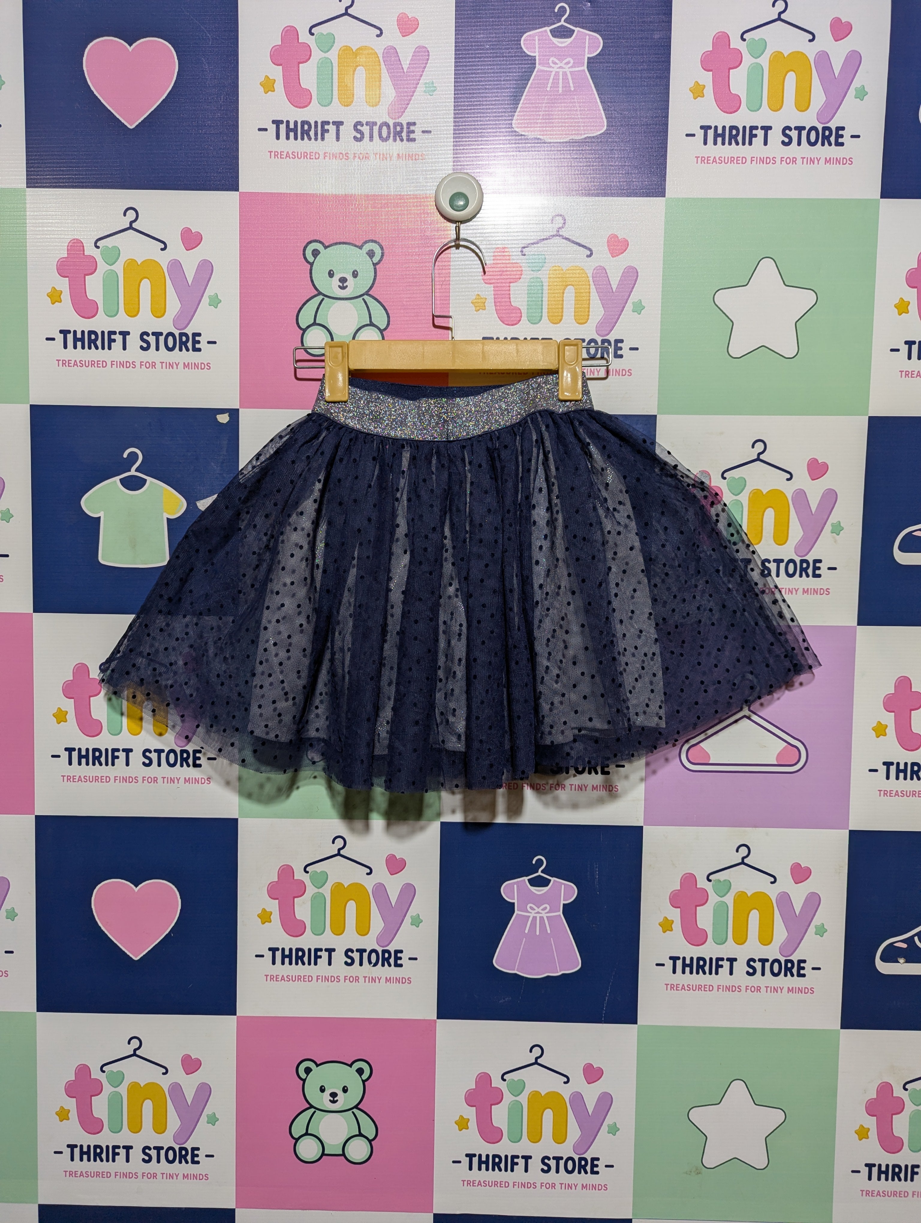 Girls Navy Blue "Polka Dot Tulle" Skater Skirt - Size 5A (Estimated Age 5 Years) AB2