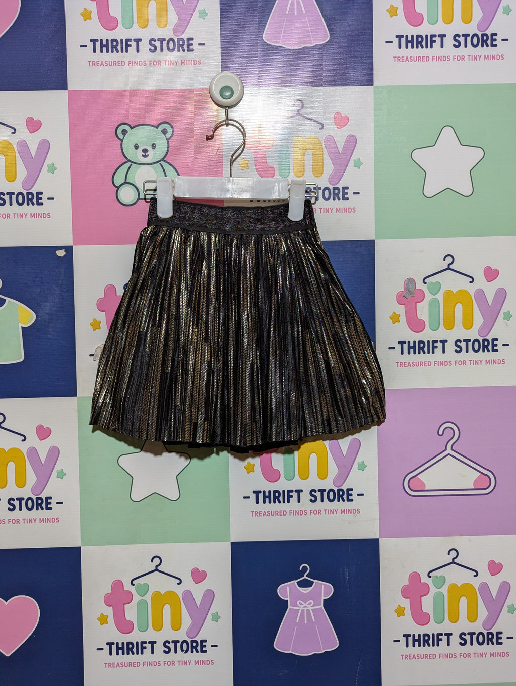 Girls Black & Gold "Metallic Pleated" Skater Skirt - Size 5A (Estimated Age 5 Years) AB2