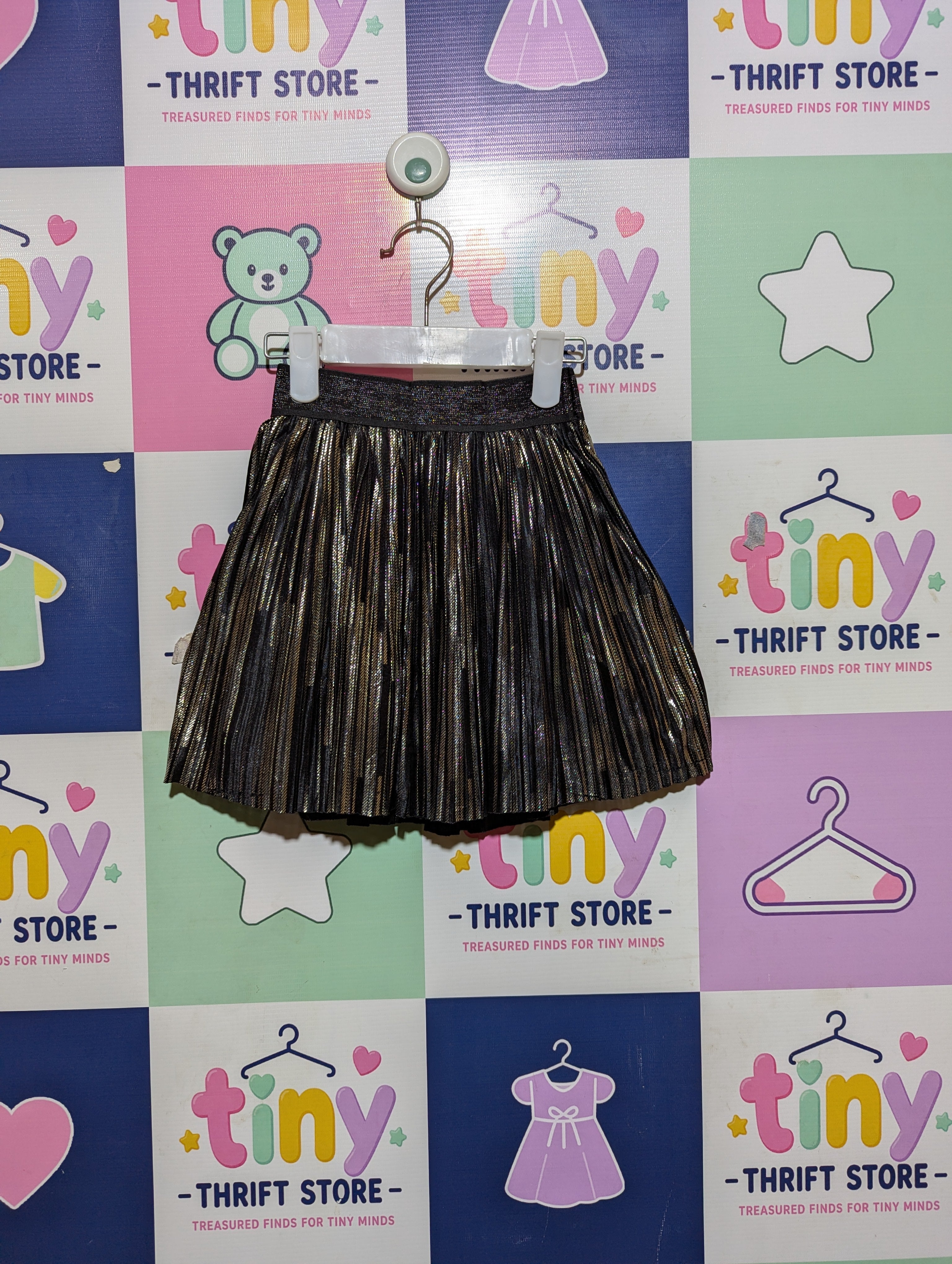 Girls Black & Gold "Metallic Pleated" Skater Skirt - Size 5A (Estimated Age 5 Years) AB2