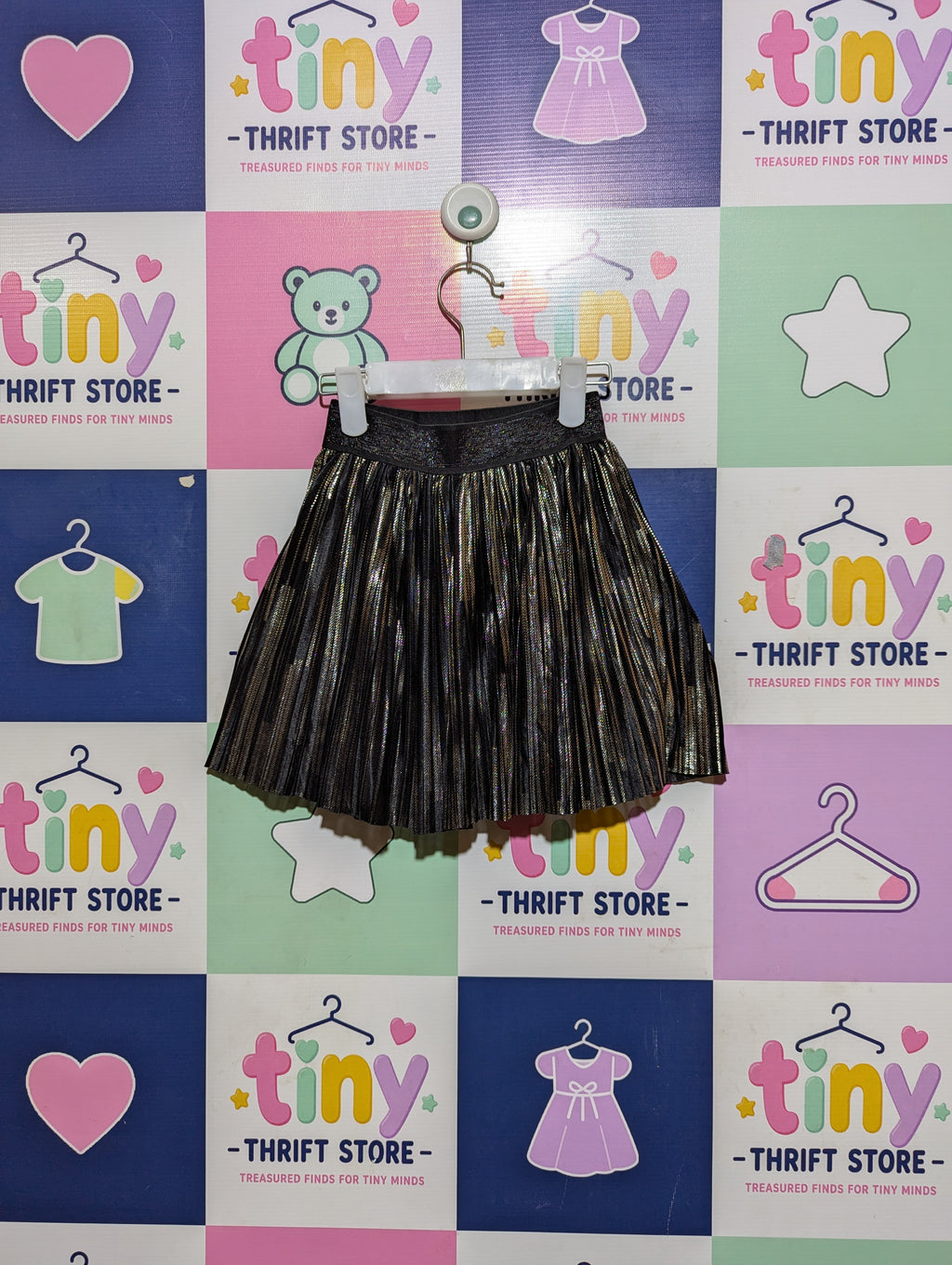 Girls Black & Gold "Metallic Pleated" Skater Skirt - Size 5A (Estimated Age 5 Years) AB2