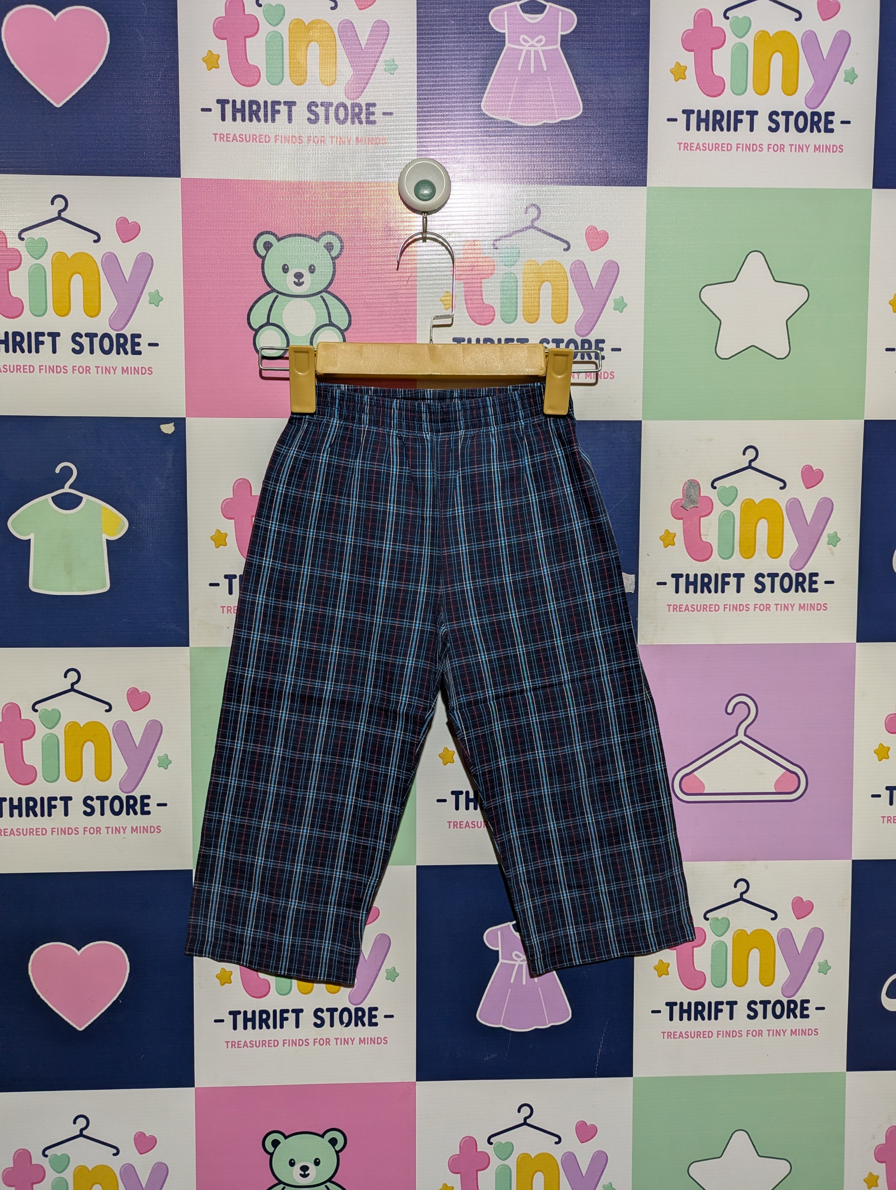 BHS Boys Navy Blue "Classic Plaid" Casual Trousers - Size 98cm (Estimated Age 2-3 Years) AB2