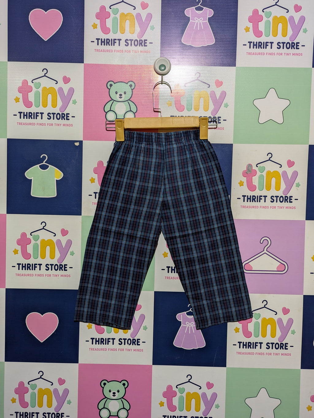 BHS Boys Navy Blue "Classic Plaid" Casual Trousers - Size 98cm (Estimated Age 2-3 Years) AB2