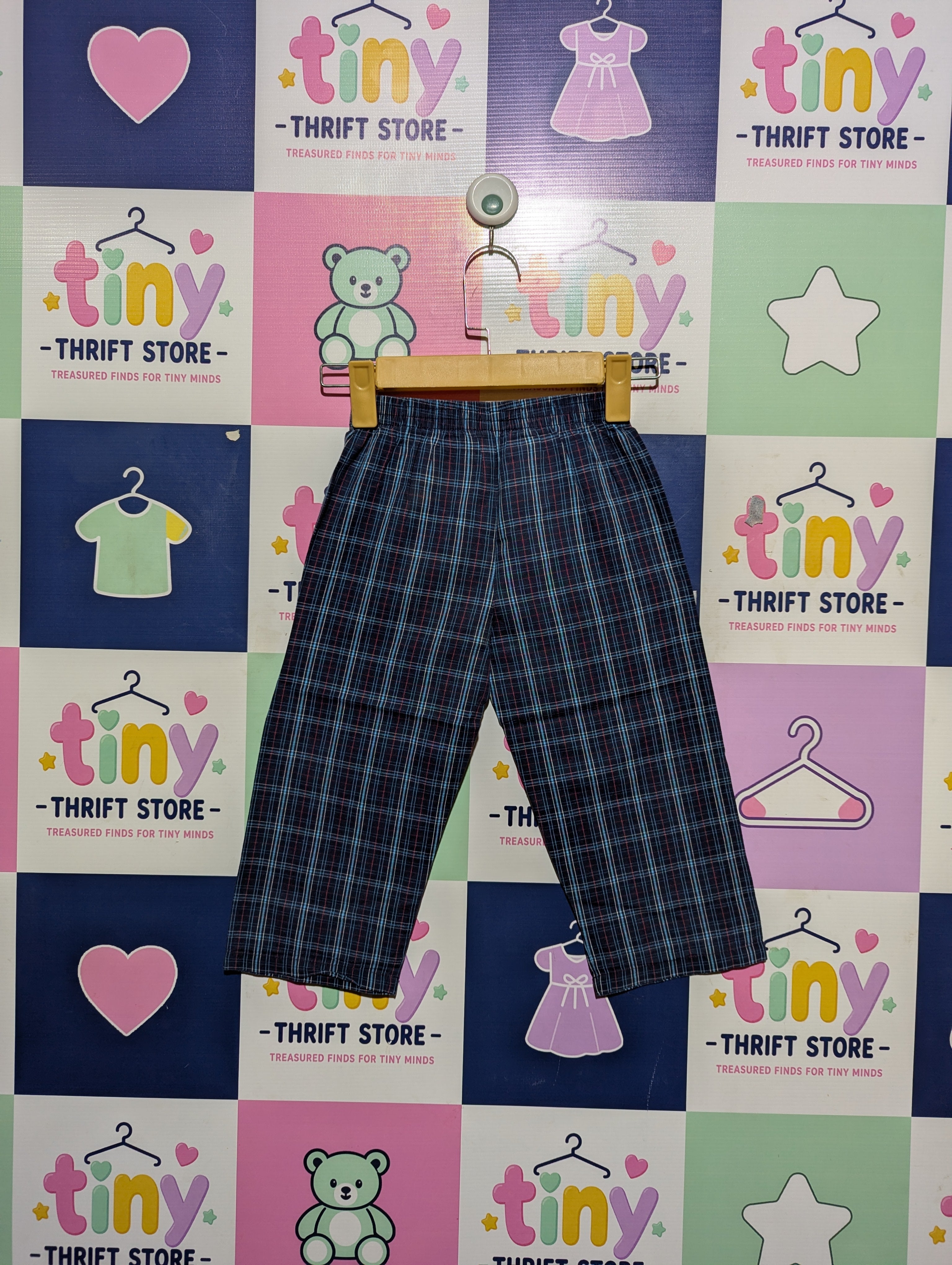 BHS Boys Navy Blue "Classic Plaid" Casual Trousers - Size 98cm (Estimated Age 2-3 Years) AB2