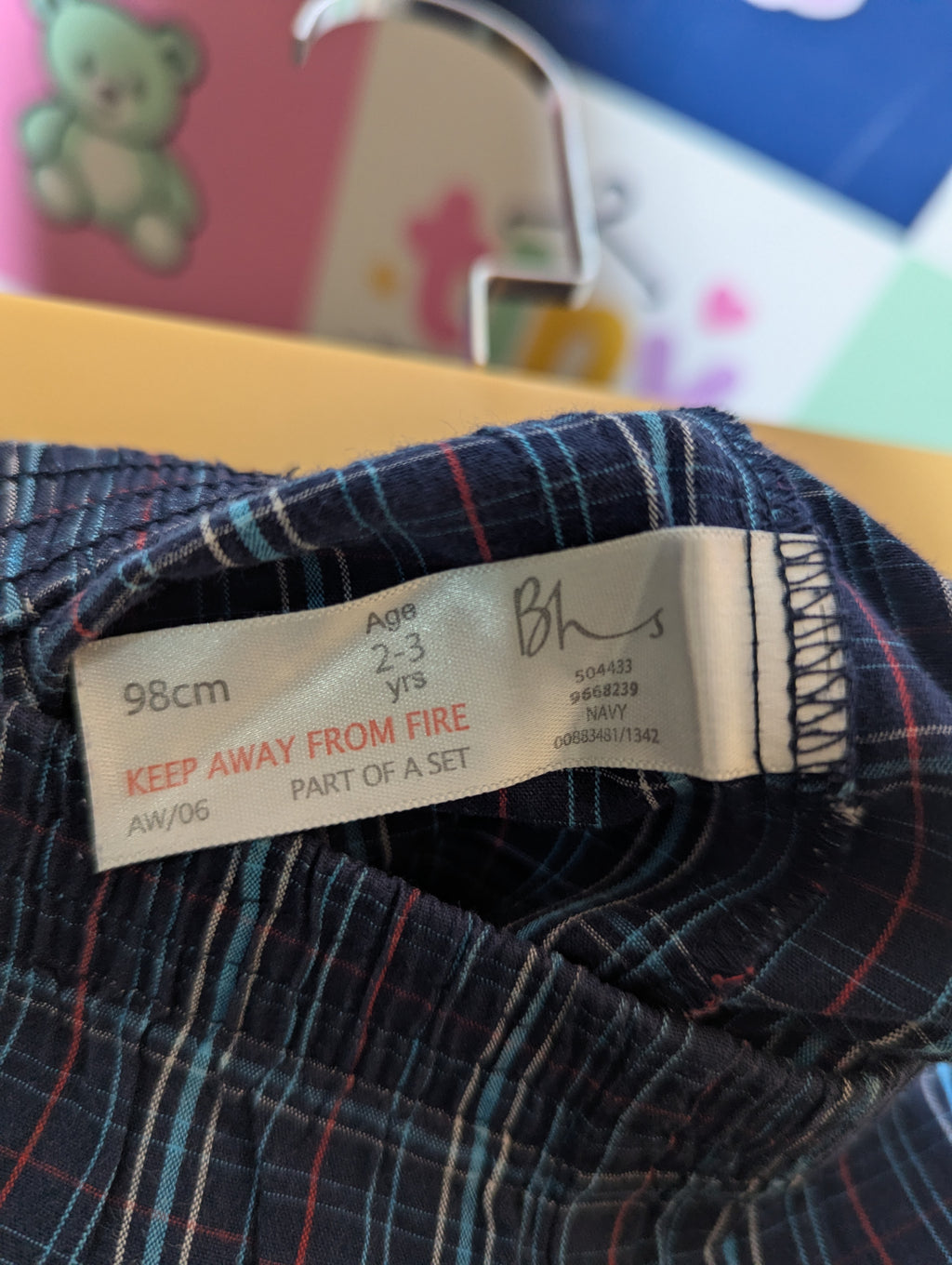 BHS Boys Navy Blue "Classic Plaid" Casual Trousers - Size 98cm (Estimated Age 2-3 Years) AB2