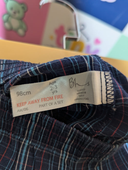 BHS Boys Navy Blue "Classic Plaid" Casual Trousers - Size 98cm (Estimated Age 2-3 Years) AB2