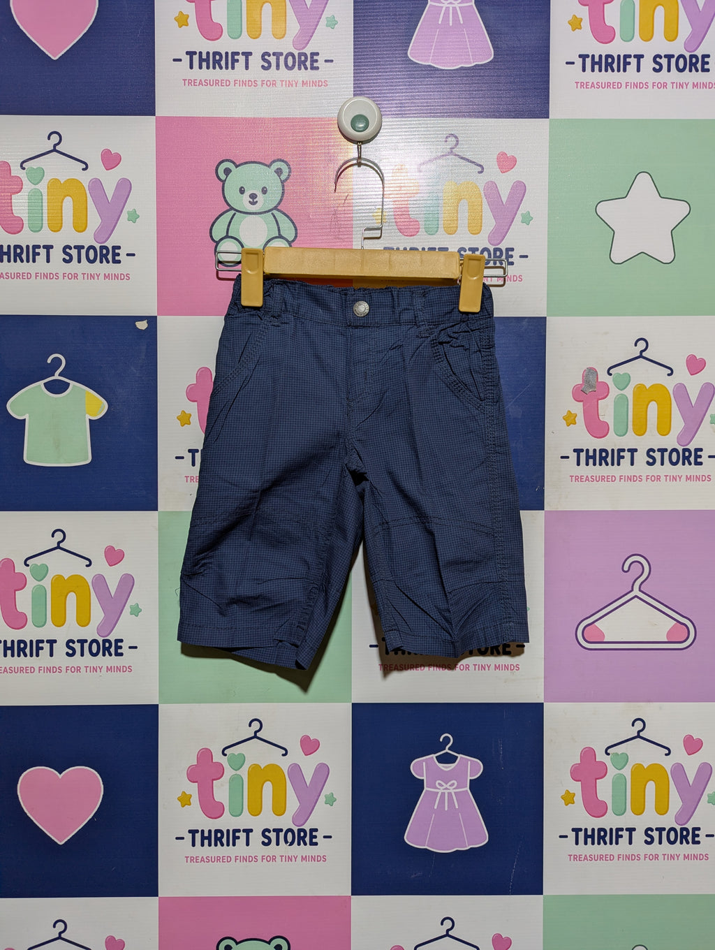 DOPO Boys Navy Blue Micro-Check Pattern Casual Shorts - Size Estimated Age 3-4 Years AB2
