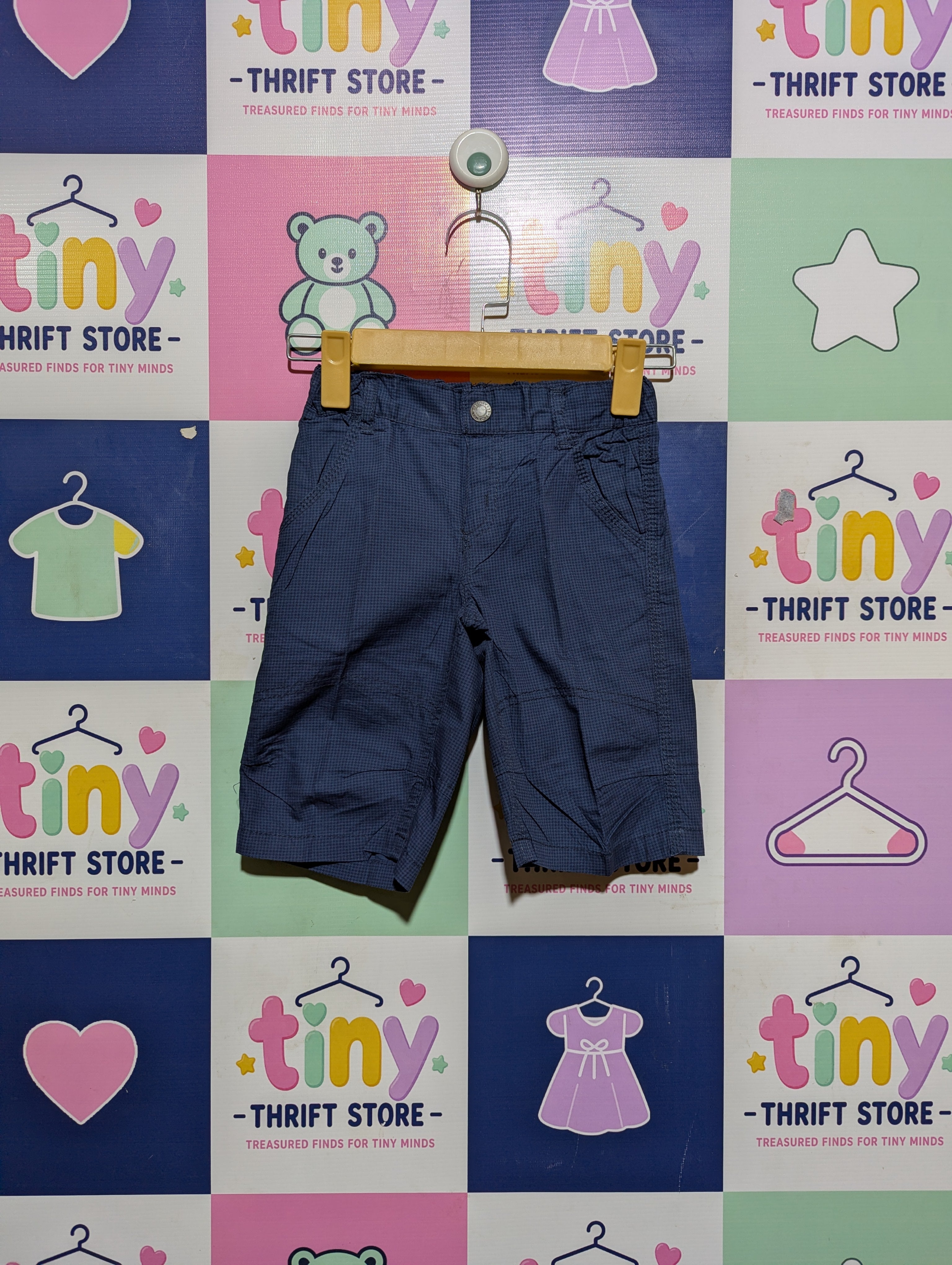DOPO Boys Navy Blue Micro-Check Pattern Casual Shorts - Size Estimated Age 3-4 Years AB2