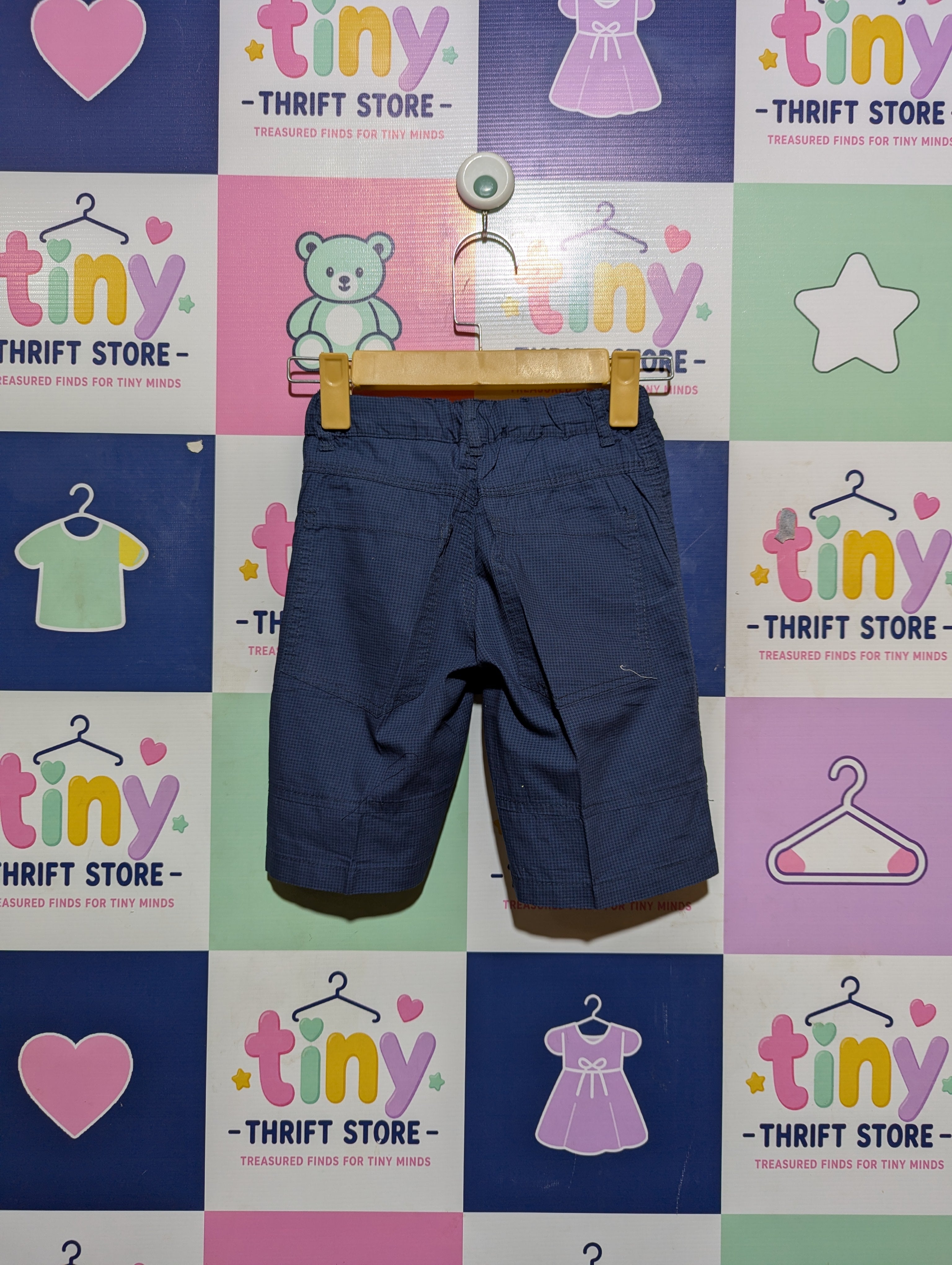DOPO Boys Navy Blue Micro-Check Pattern Casual Shorts - Size Estimated Age 3-4 Years AB2