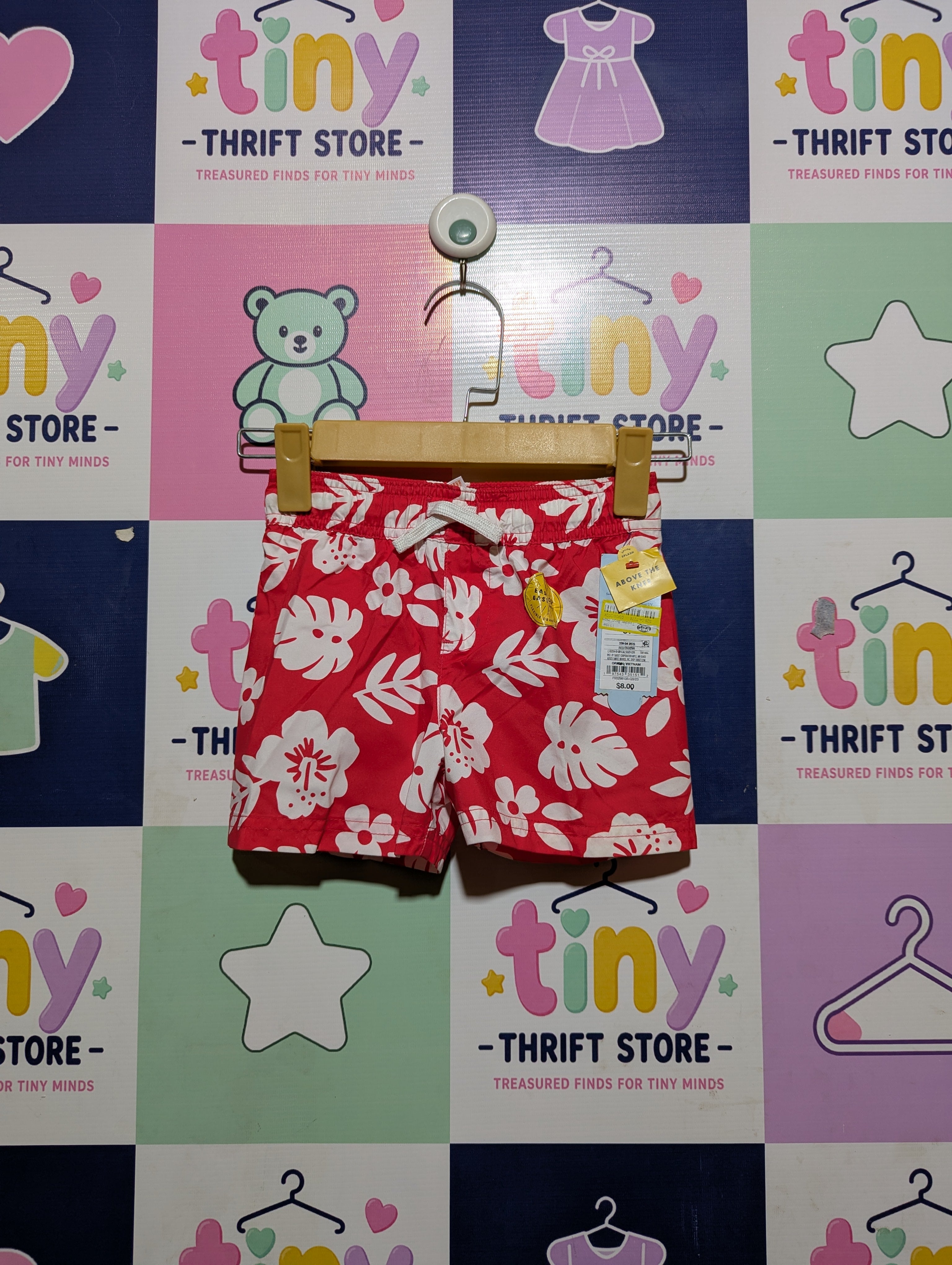 Cat & Jack Boys Red & White Tropical Floral Swim Trunks - Size Estimated Age 3T AB2