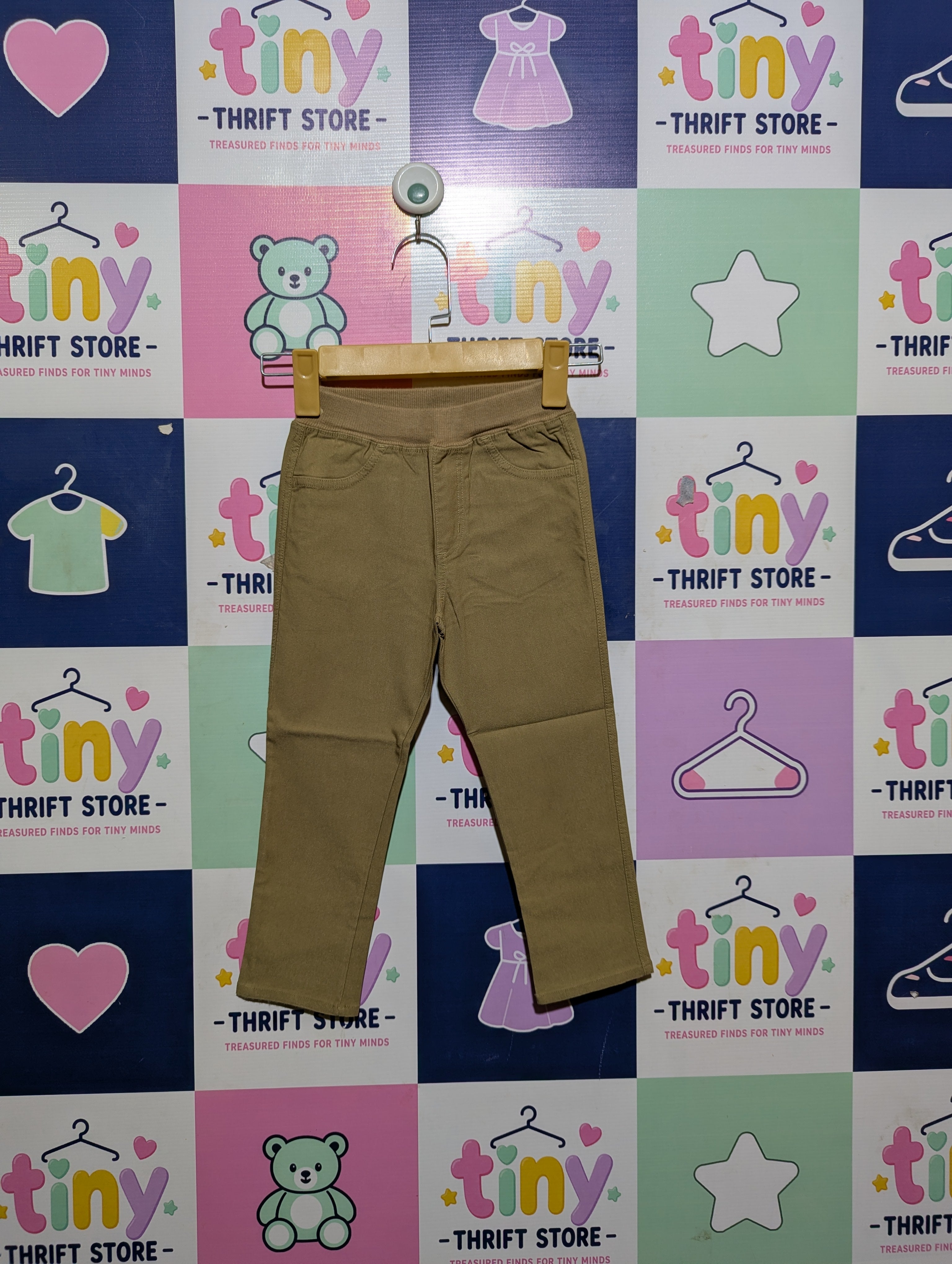 Uniqlo Boys Khaki Stretch Pull-On Casual Trousers - Size 100 Estimated Age 3 Years AB2