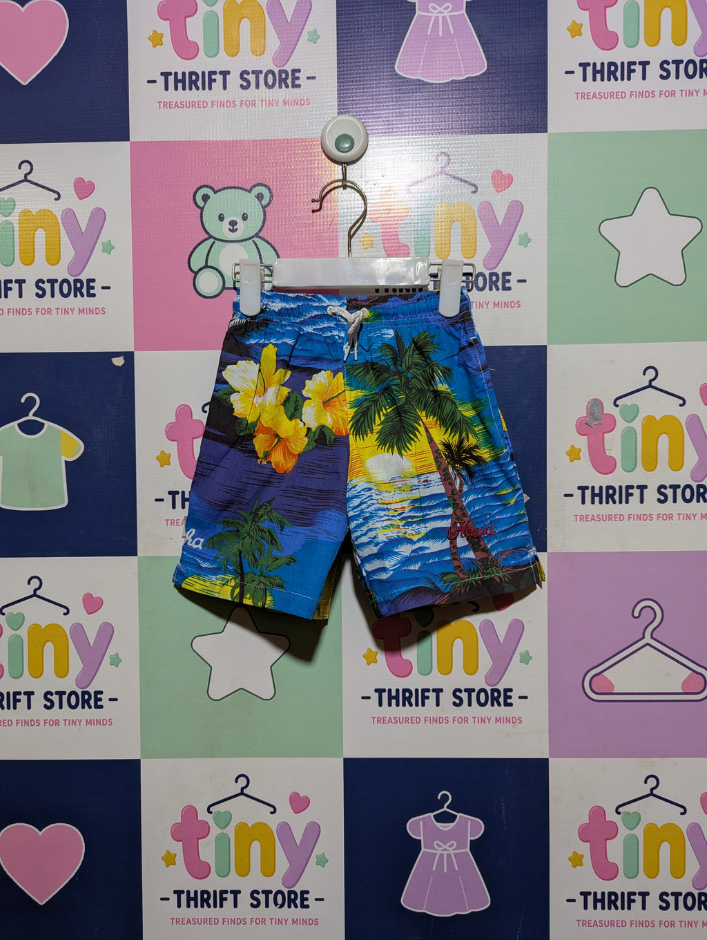 Cat & Jack Boys Blue Tropical Floral Swim Trunks - Size Estimated Age 4T AB2