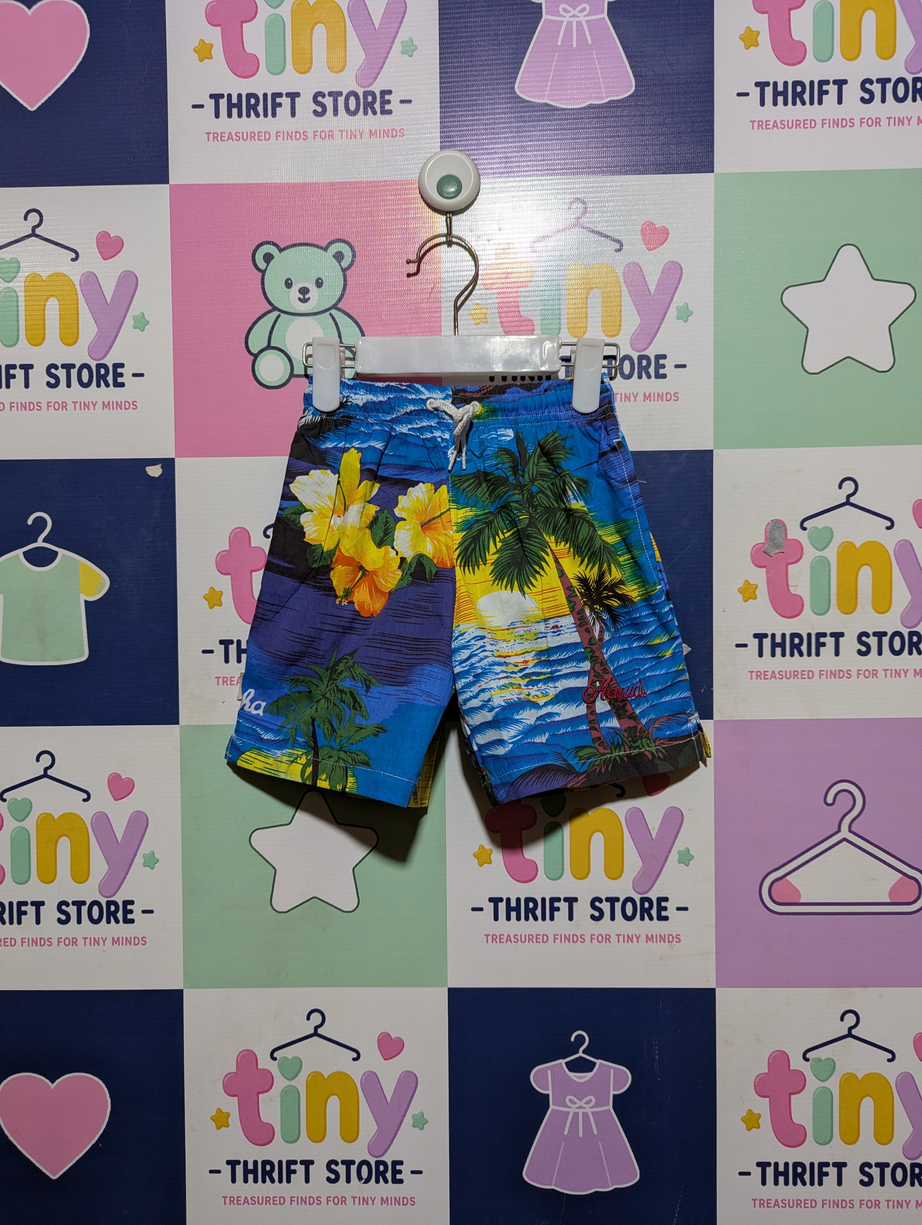 Cat & Jack Boys Blue Tropical Floral Swim Trunks - Size Estimated Age 4T AB2