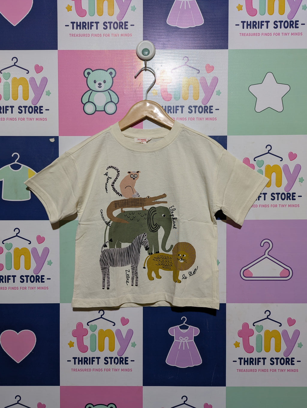 Du Pareil au Même Boys Off-White "Safari Animals" Graphic Tee - Size Estimated Age 4 Years AB2