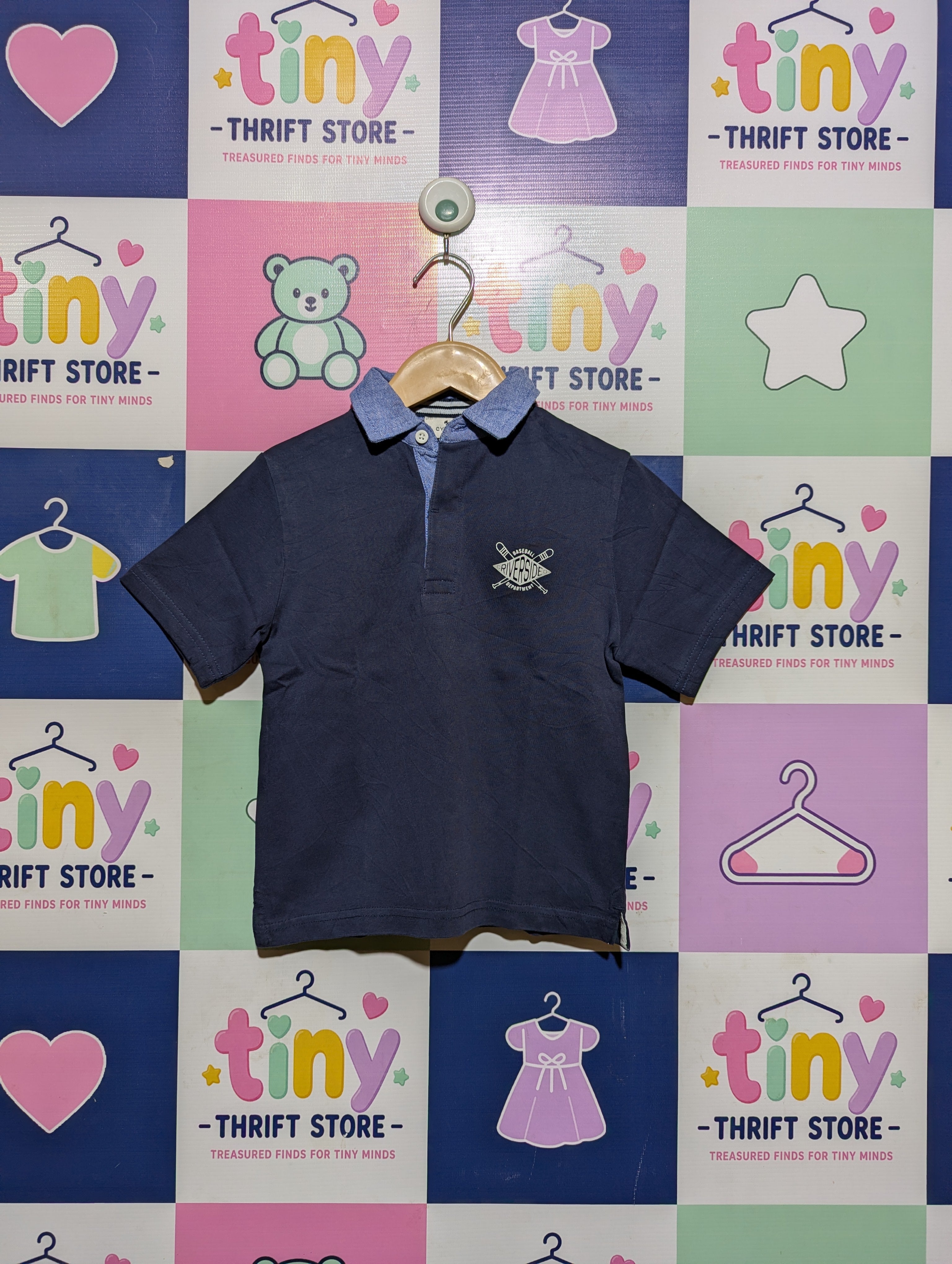 Cyrillus Paris Boys Navy Blue "Riverside Baseball 42" Polo Shirt - Size Estimated Age 4 Years AB2