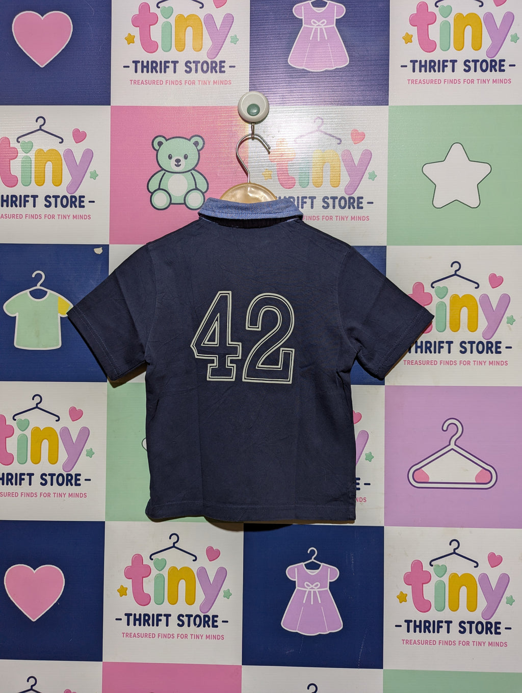 Cyrillus Paris Boys Navy Blue "Riverside Baseball 42" Polo Shirt - Size Estimated Age 4 Years AB2