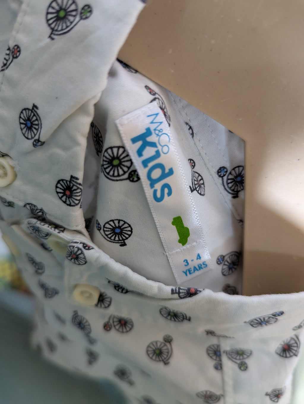 M&Co Kids Boys Off-White All-Over Bicycle Print Long Sleeve Button-Down Shirt - Size Estimated Age 3-4 Years AB2